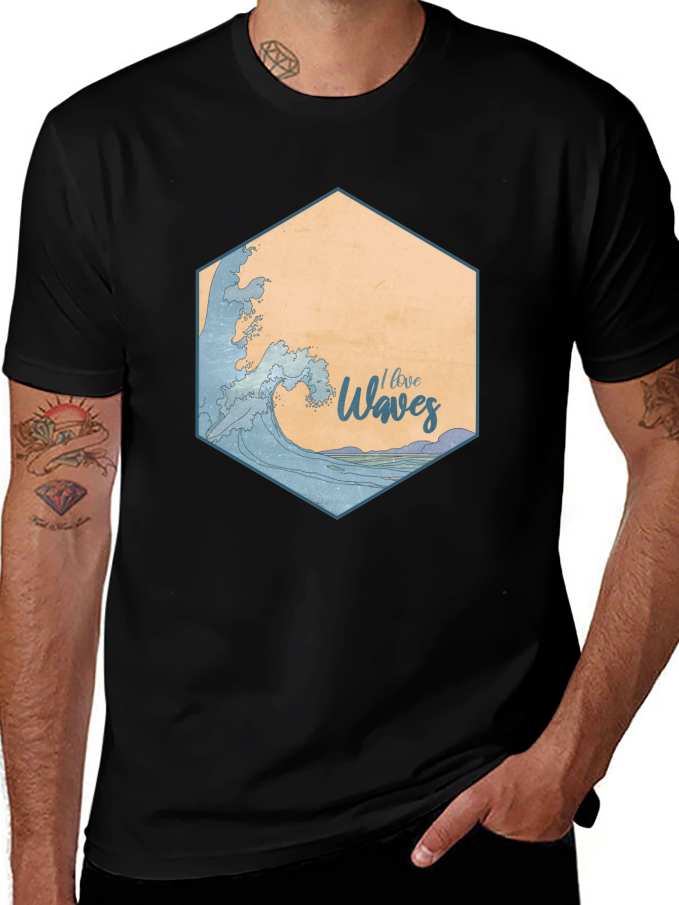 Variant 28 of I Love Waves Graphic T-Shirt - Black Crew Neck