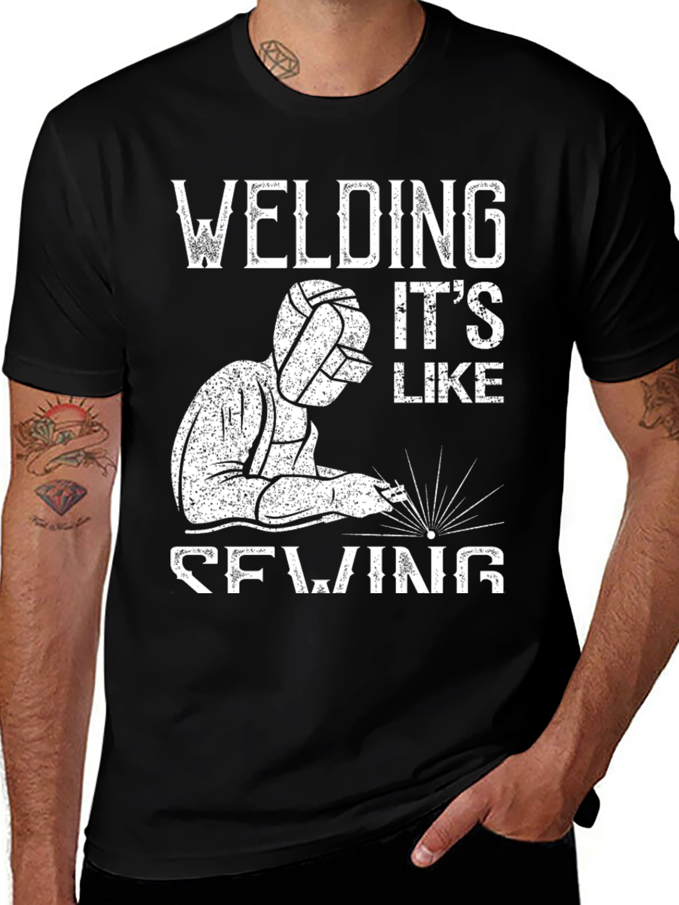 Variant 4 of Welding It's Like Sewing Black T-Shirt
