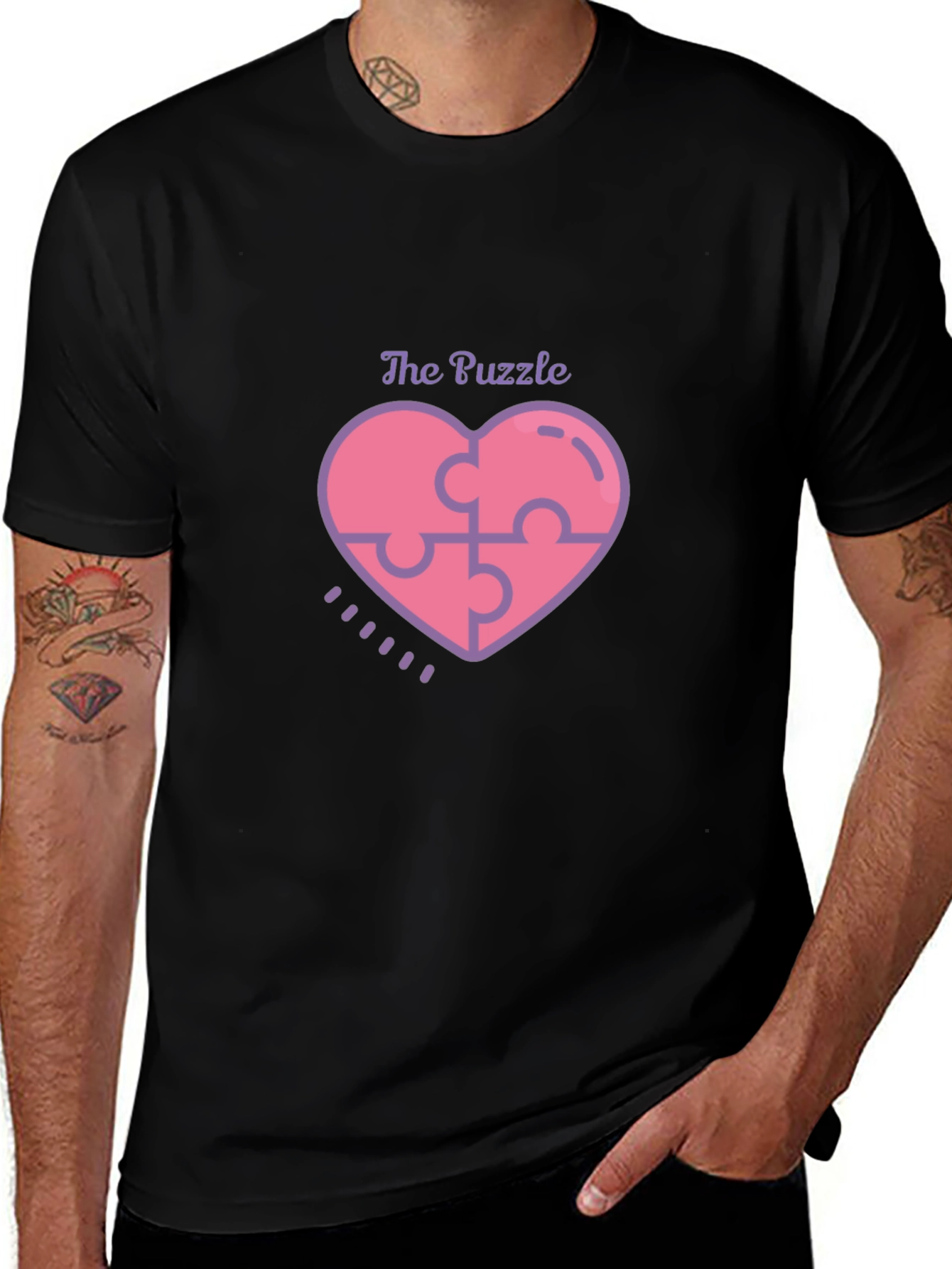 Variant 4 of Puzzle Piece Heart Graphic Tee - Black Casual Shirt