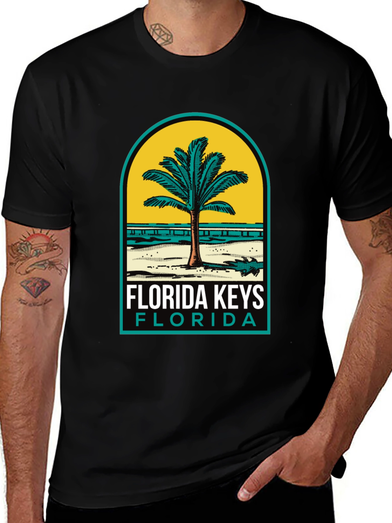 Variant 16 of Florida Keys Black T-Shirt Palm Tree Design