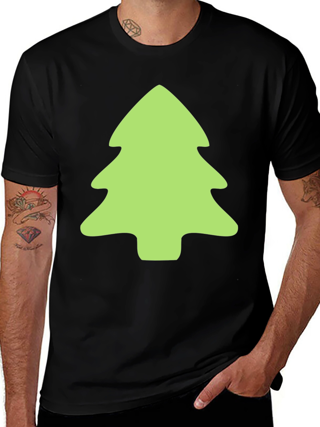 Variant 25 of Festive Green Tree Graphic Black T-Shirt