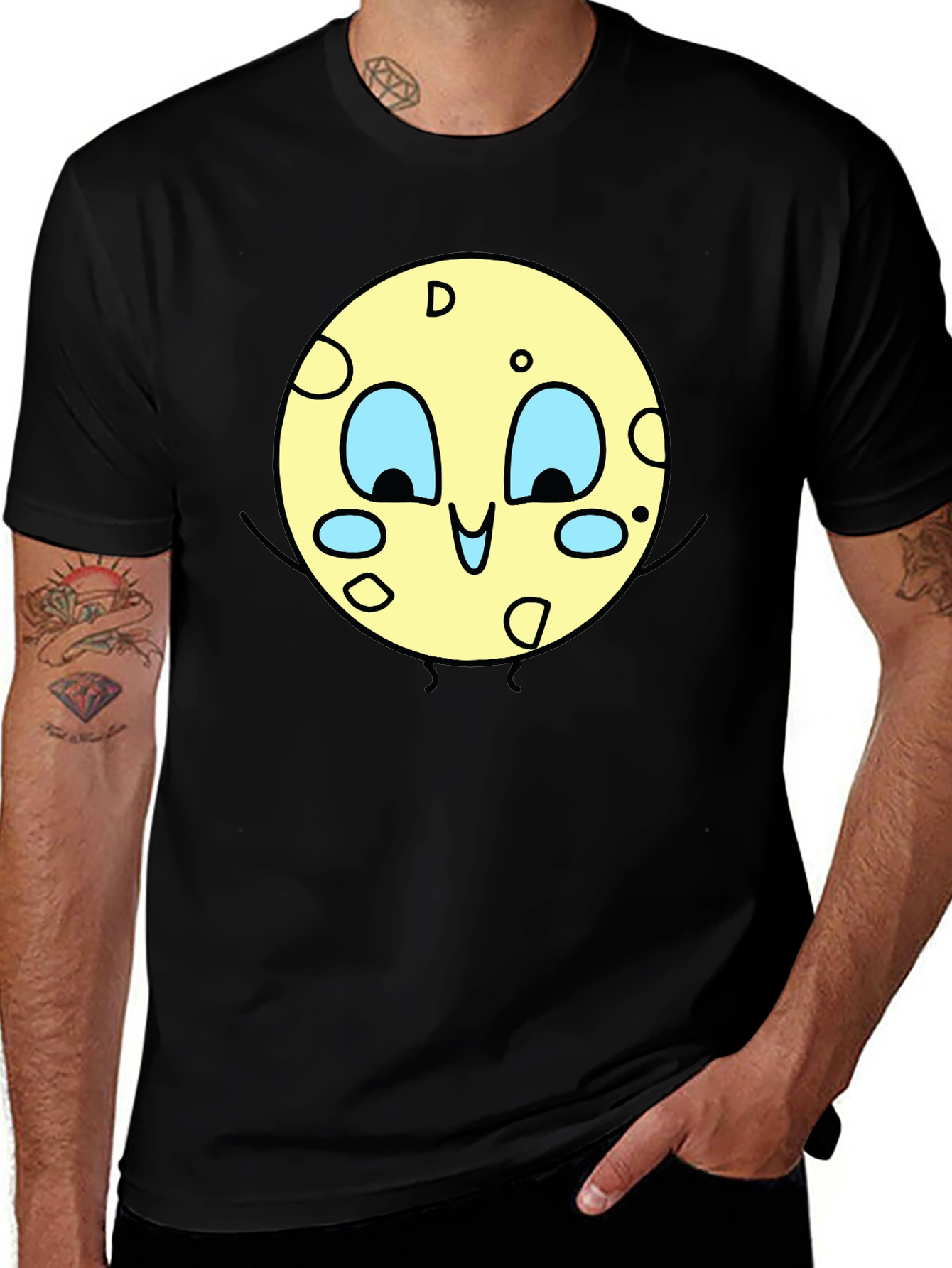 Variant 4 of Cartoon Moon Graphic Black T-Shirt