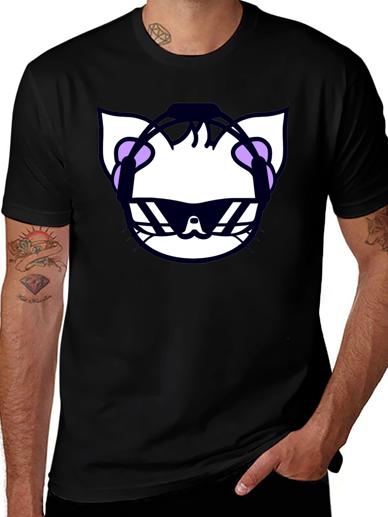 Variant 21 of Cool Cat DJ Graphic T-Shirt - Black