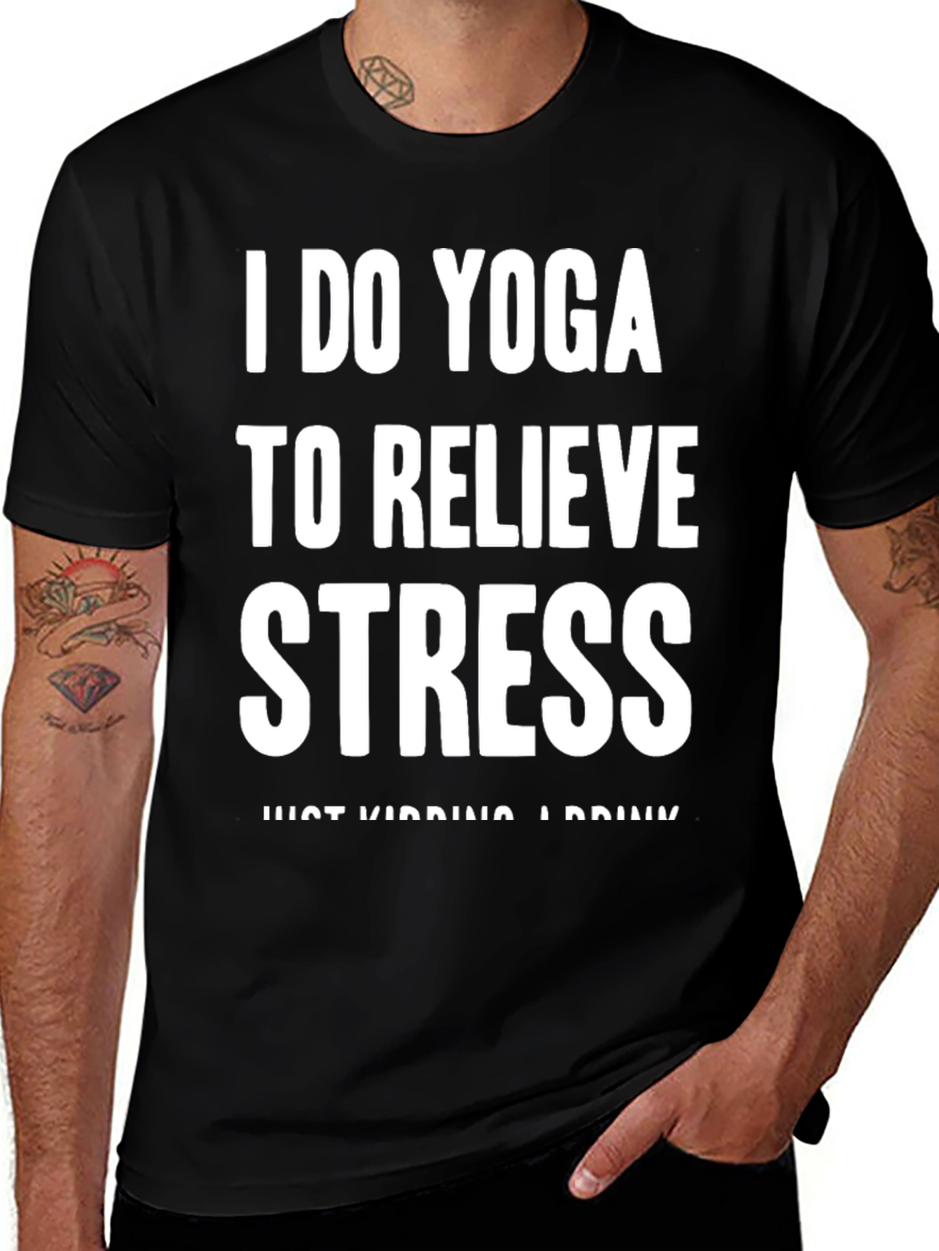 Variant 22 of Yoga & Drinking T-Shirt: Relieve Stress Funny Tee