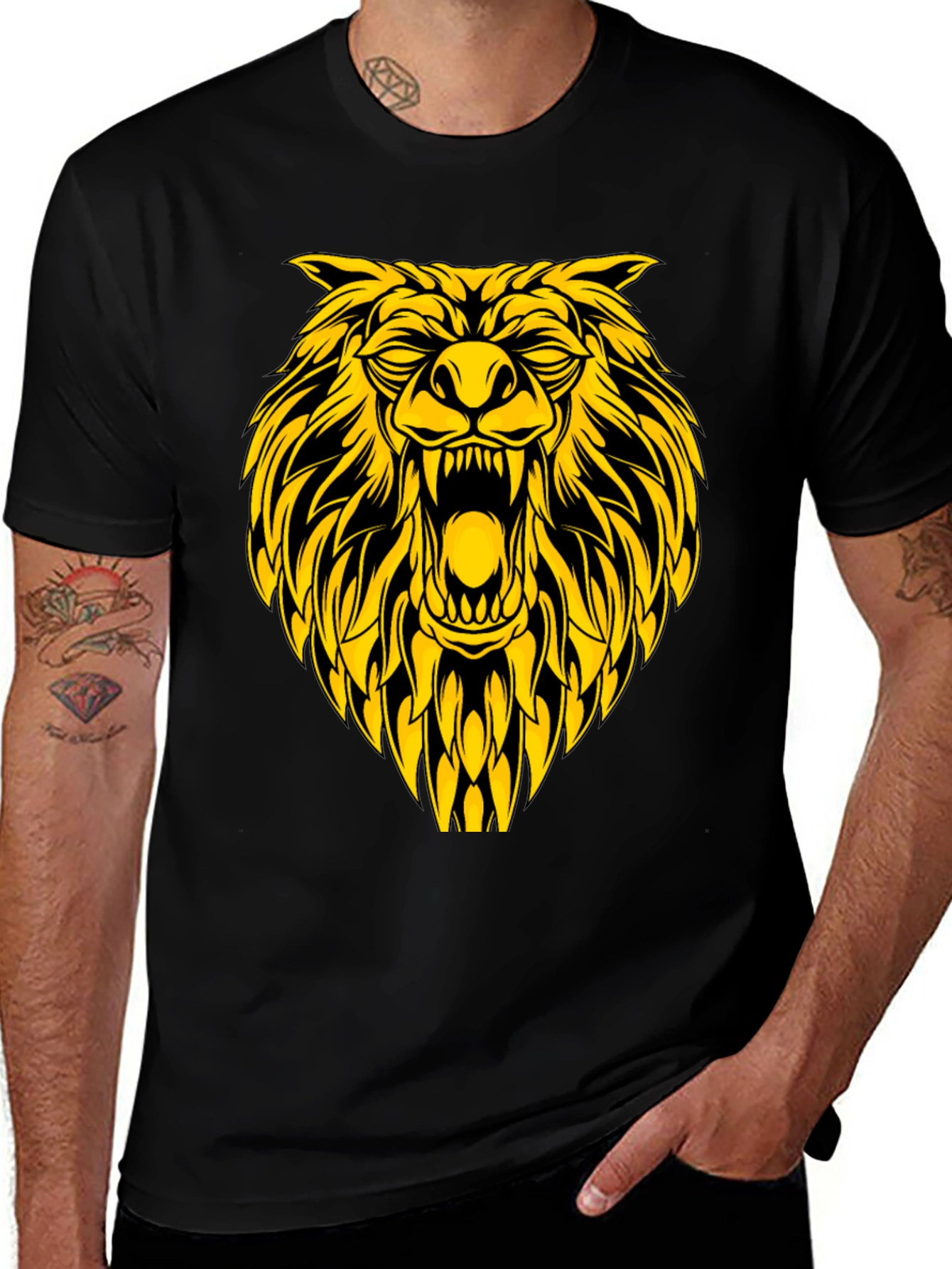 Variant 15 of Black T-Shirt with Bold Lion Graphic