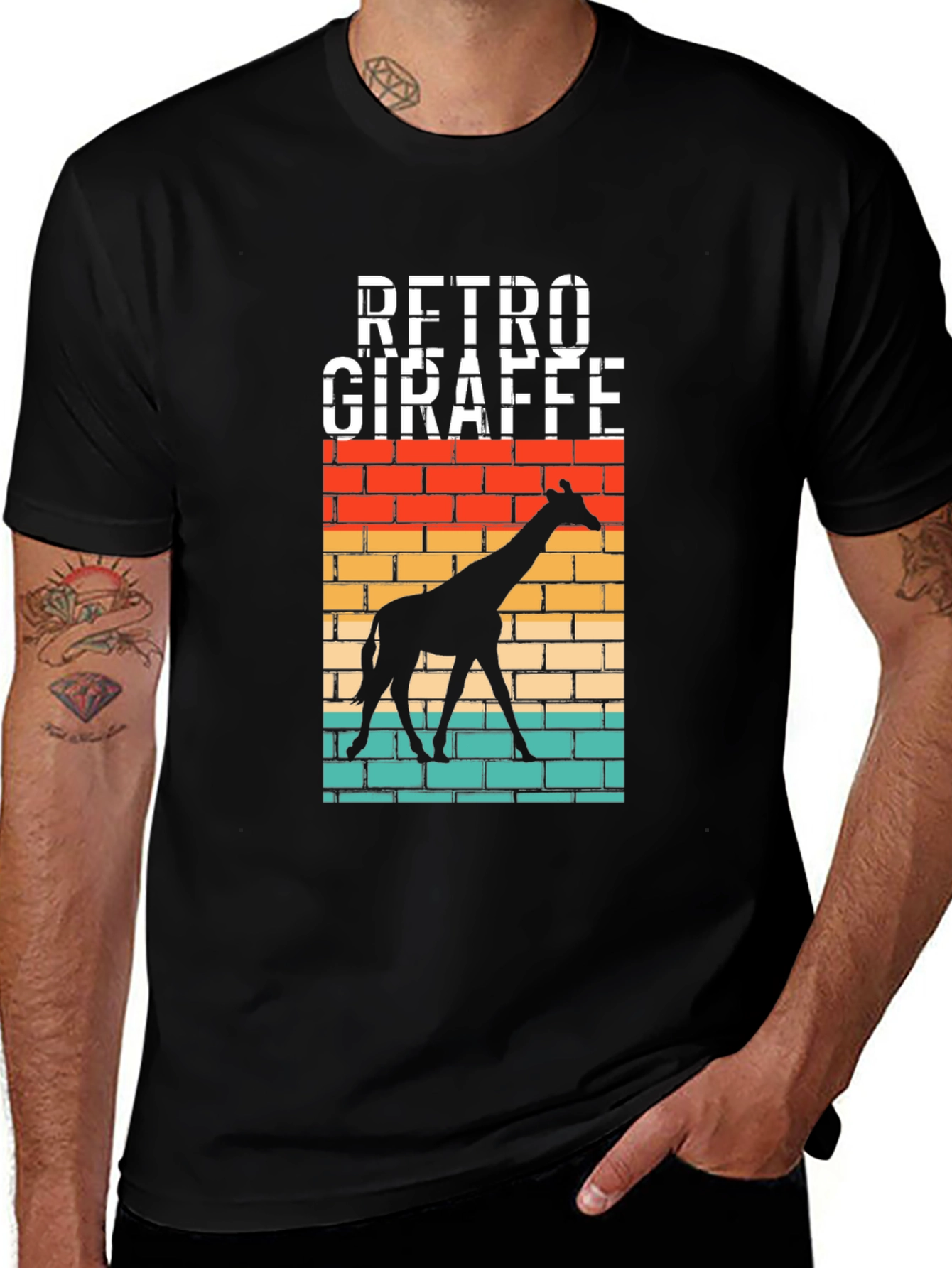 Variant 28 of Retro Giraffe Black Graphic Tee