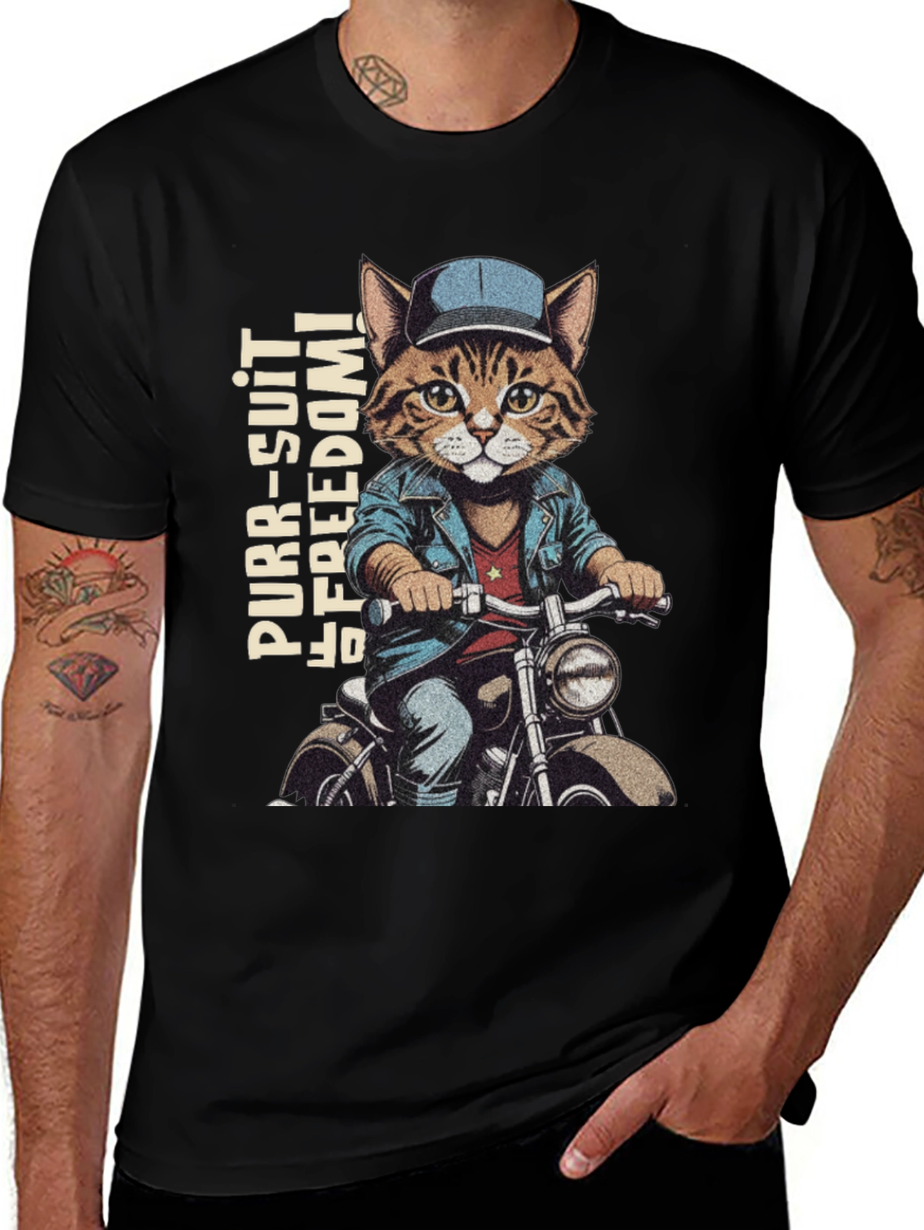 Variant 25 of Cat Biker T-Shirt - Purr-suit of Freedom!
