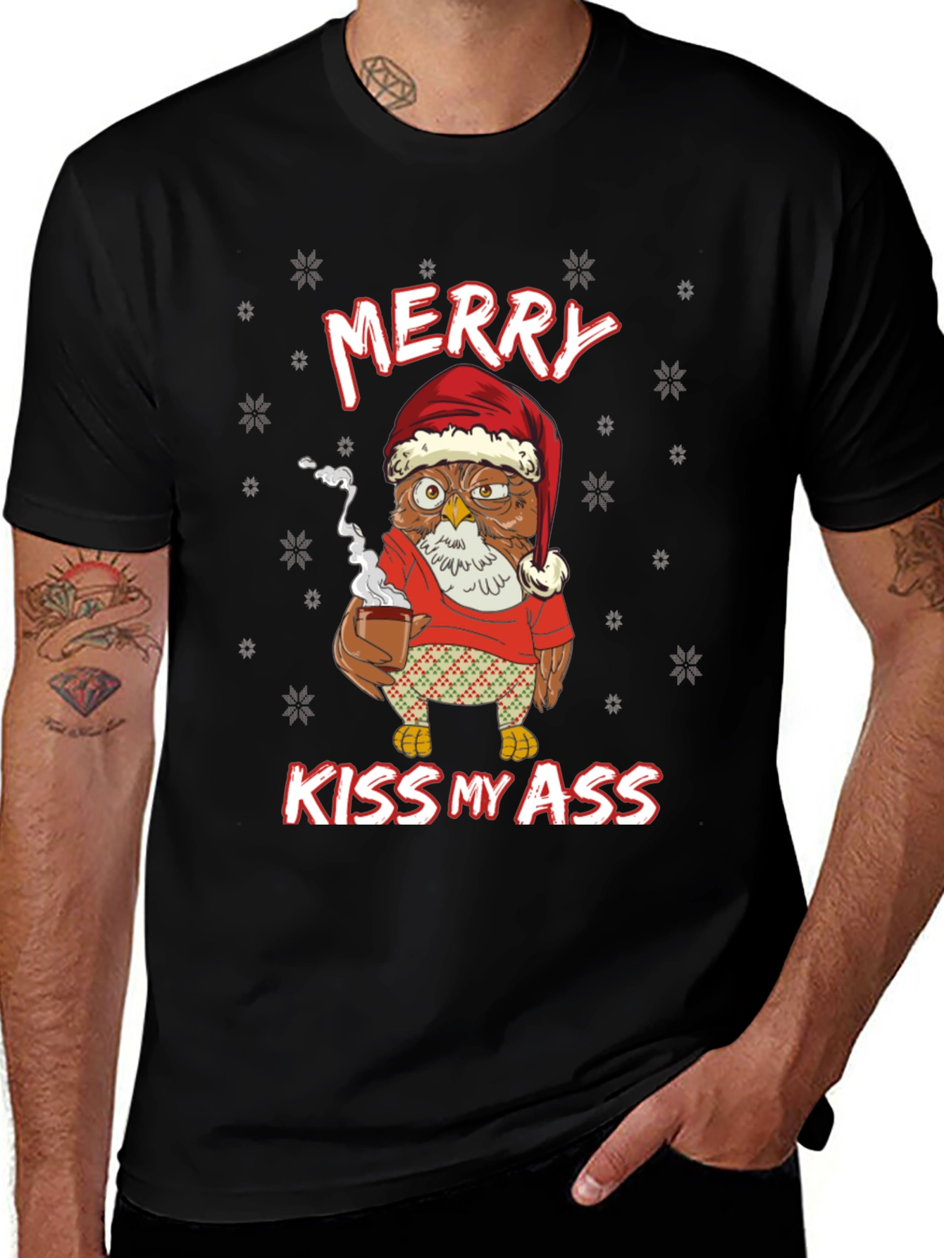 Merry Kiss My Ass Owl Christmas T-Shirt