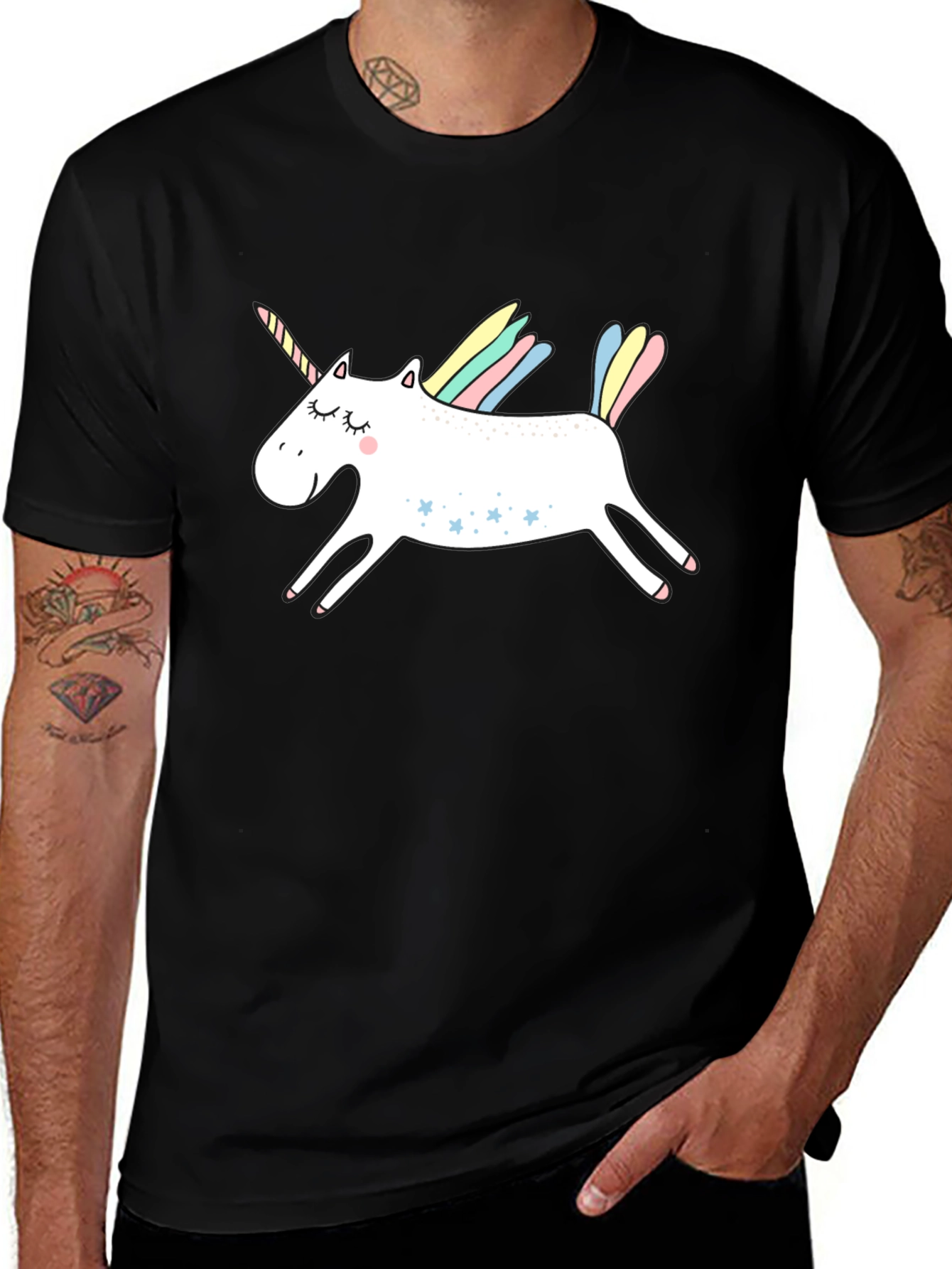Variant 19 of Unicorn Graphic Print Black T-Shirt