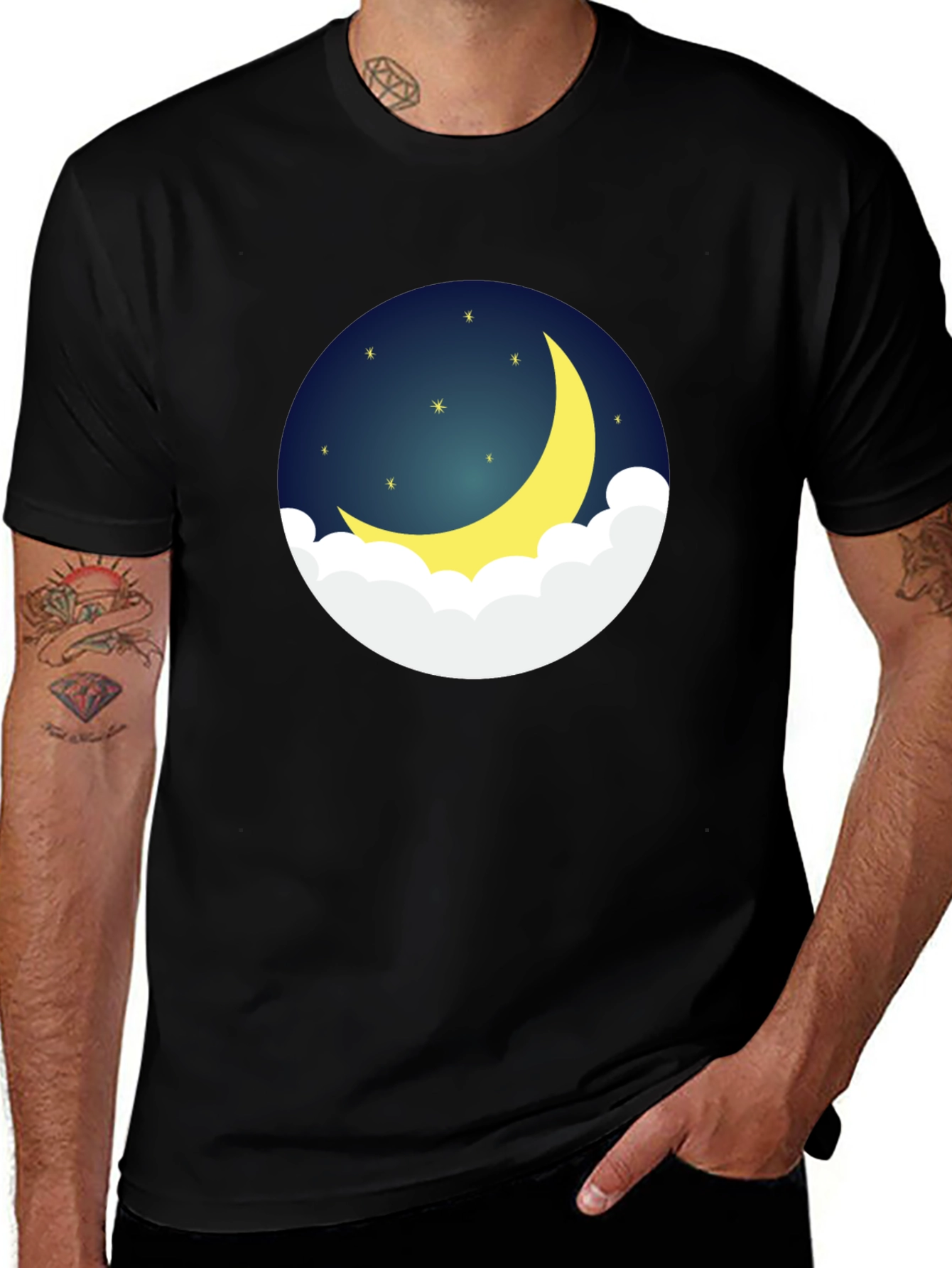 Variant 12 of Dreamy Crescent Moon Graphic Tee - Night Sky Comfort