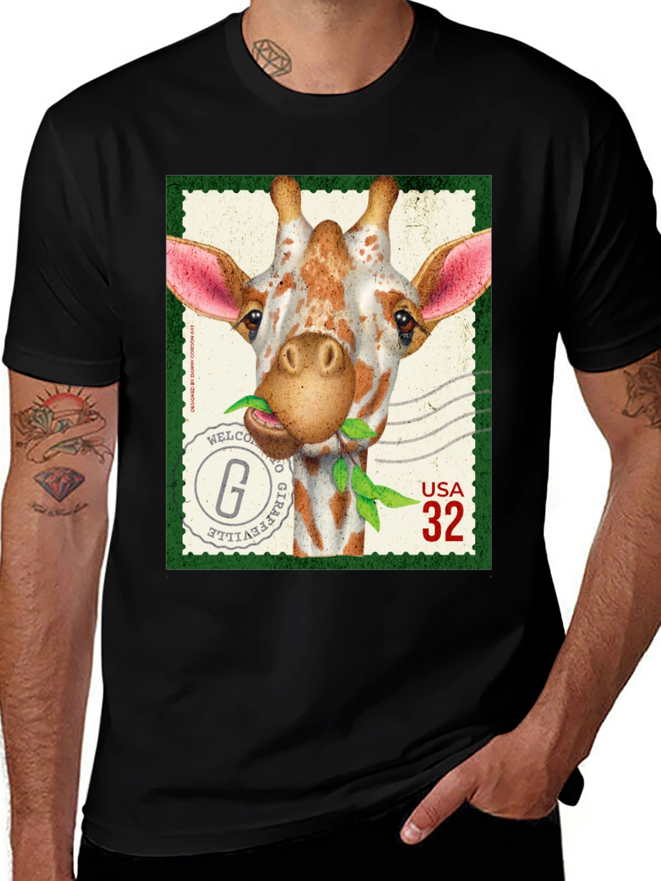 Variant 23 of Giraffe Postage Stamp Graphic Tee