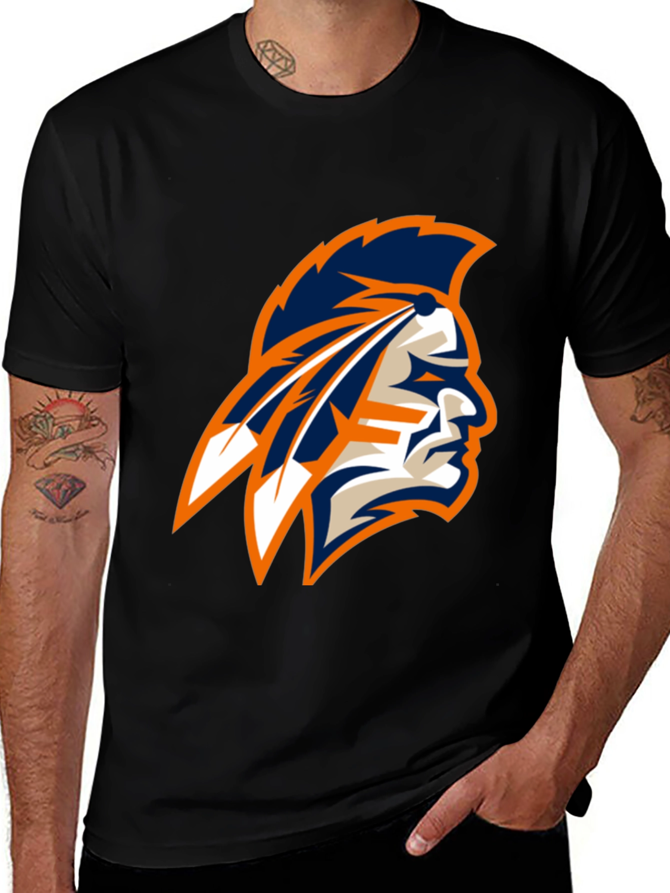 Variant 16 of Men's Black T-Shirt with Native American Logo