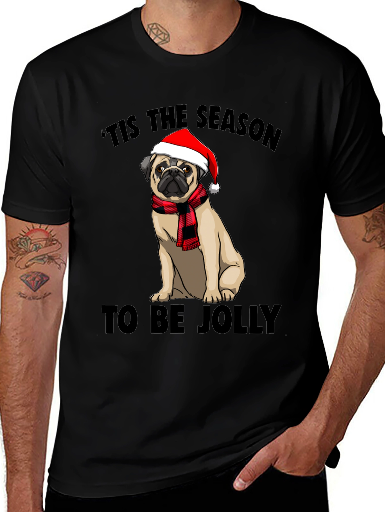 Variant 5 of Festive Pug T-Shirt - 'Tis the Season to Be Jolly!