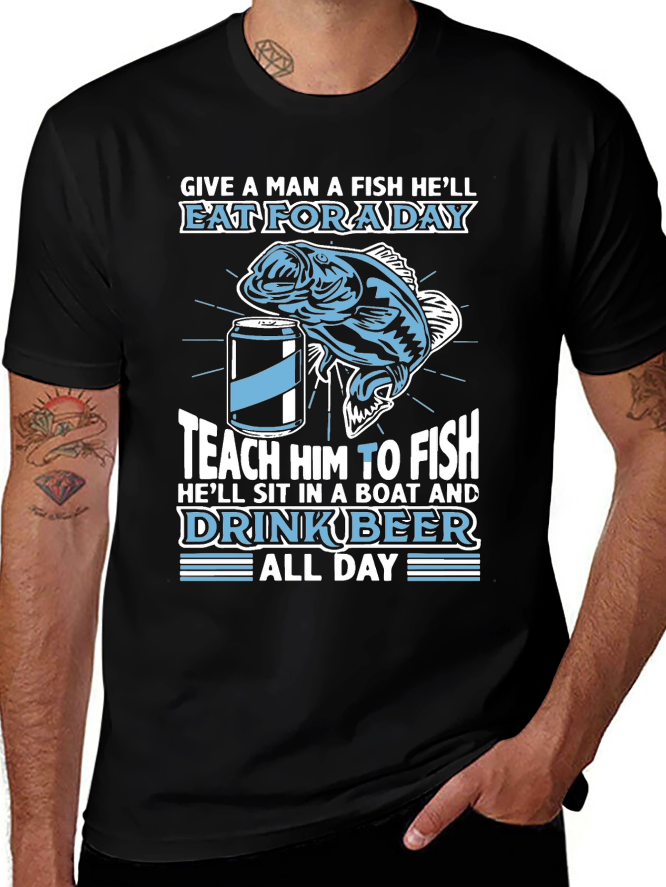 Variant 9 of Fishing & Beer Graphic T-Shirt - Teach a Man to Fish