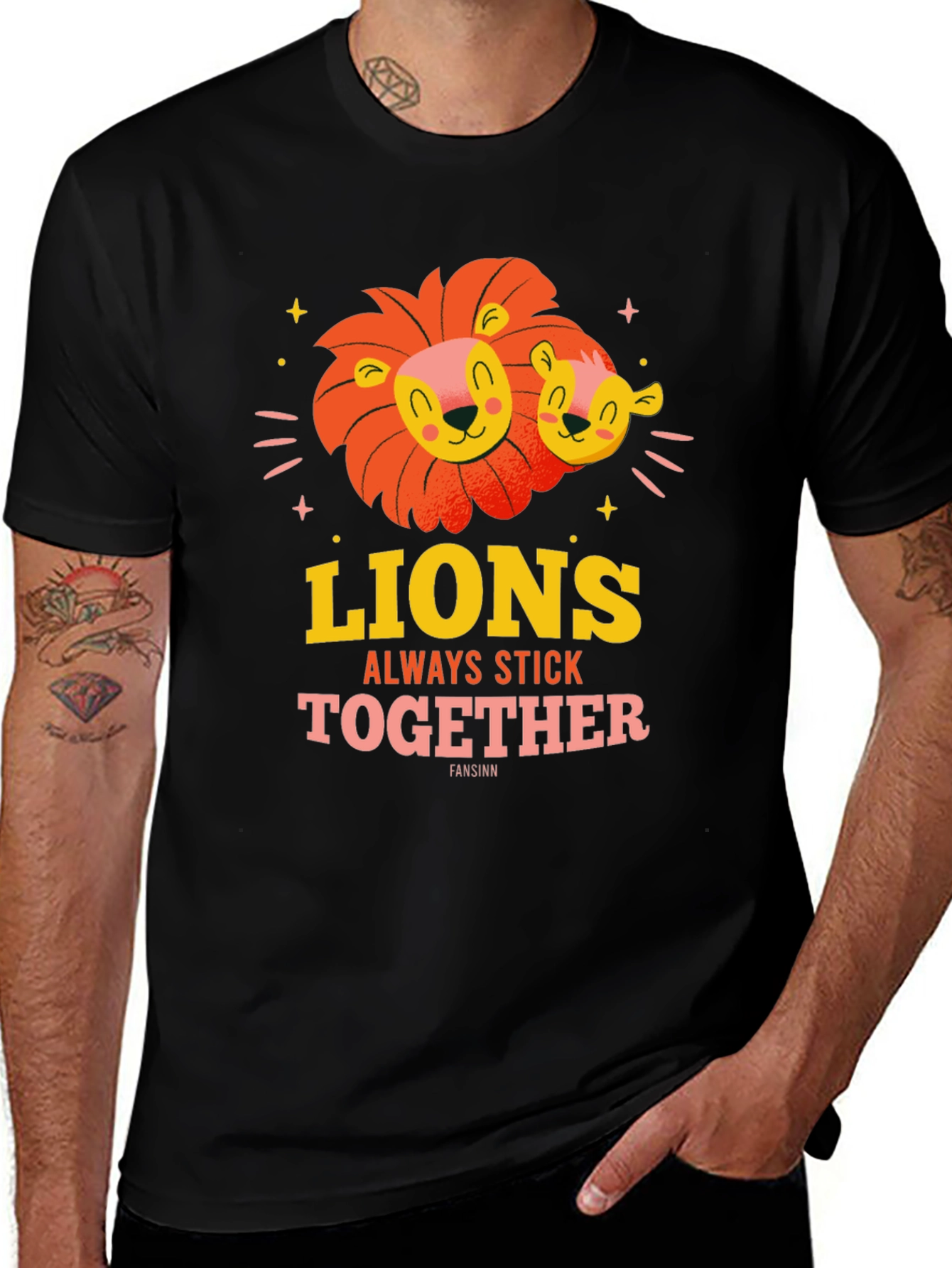 Variant 4 of Lion Family Graphic Print Black T-Shirt