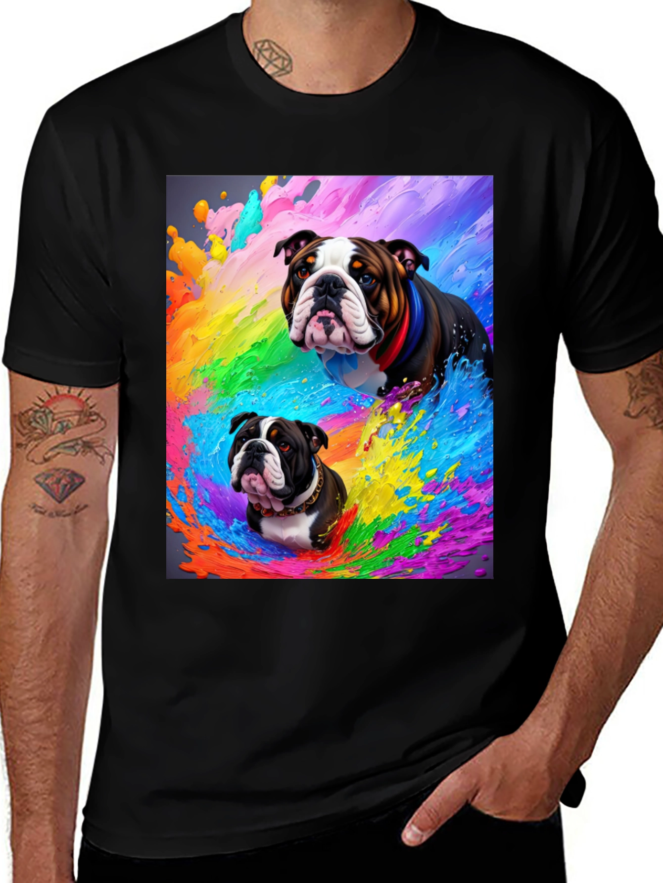 Variant 28 of Bulldog Splash T-Shirt - Vibrant Graphic Tee