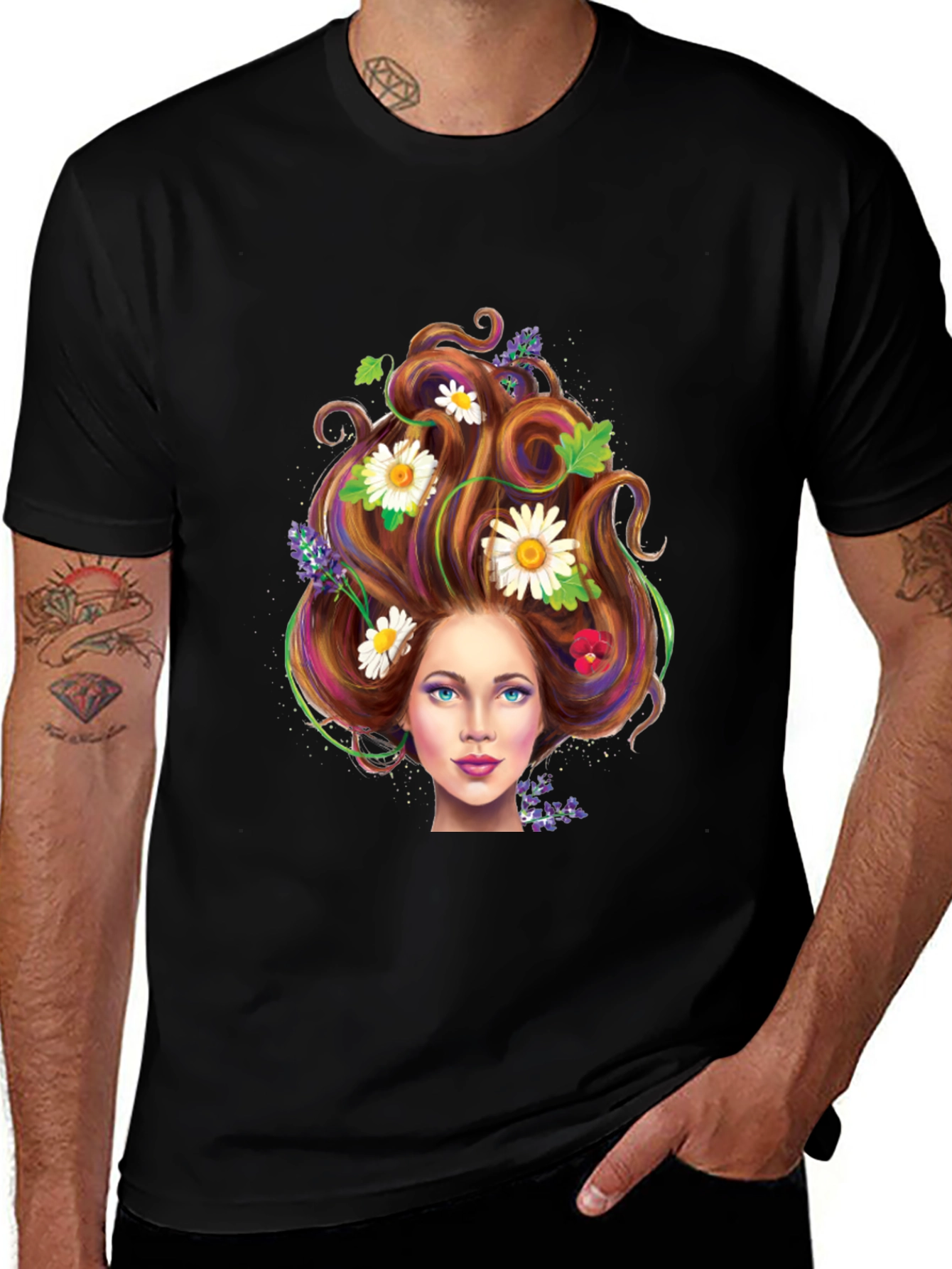 Variant 21 of Floral Hair Woman Graphic Tee - Black