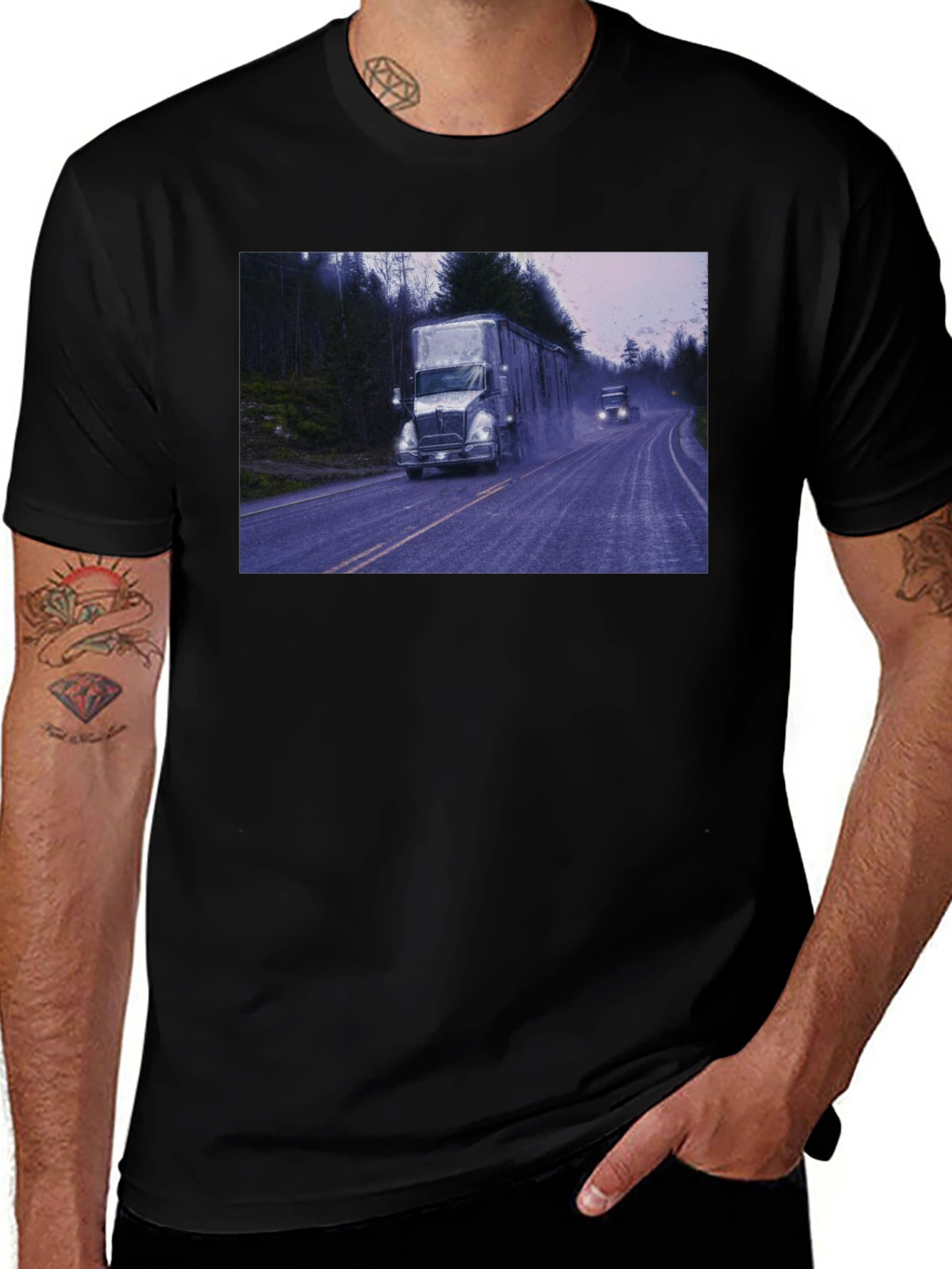 Variant 13 of Truck Scene Graphic Tee - Black Cotton Blend