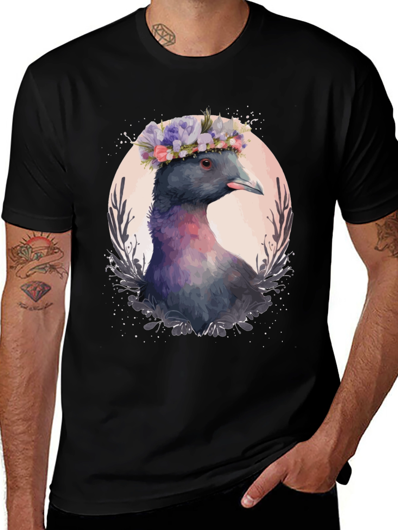 Variant 10 of Pigeon in Bloom T-Shirt - Unique Bird Graphic Tee