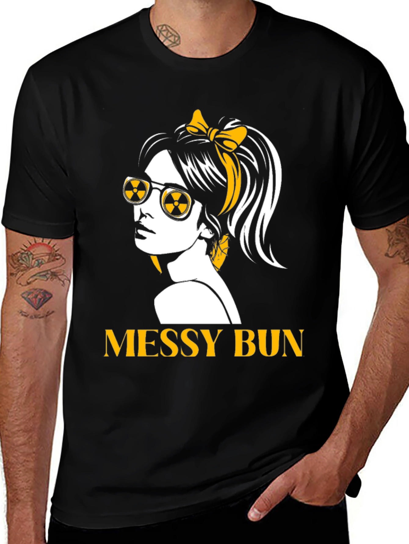 Variant 29 of Messy Bun Graphic T-Shirt - Radiation Glasses Tee