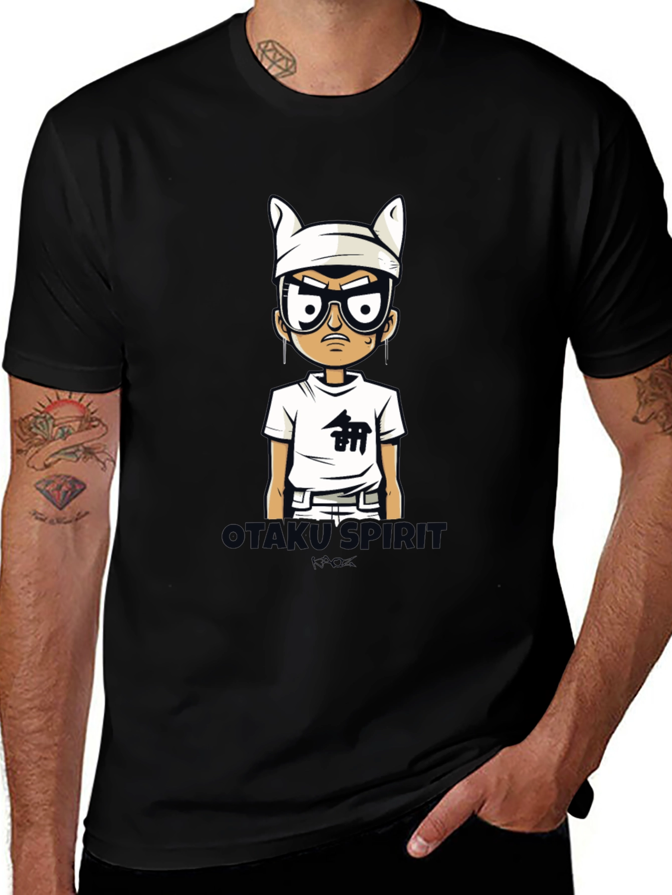 Variant 21 of Otaku's Spirit Men's Black Cartoon Graphic Tee