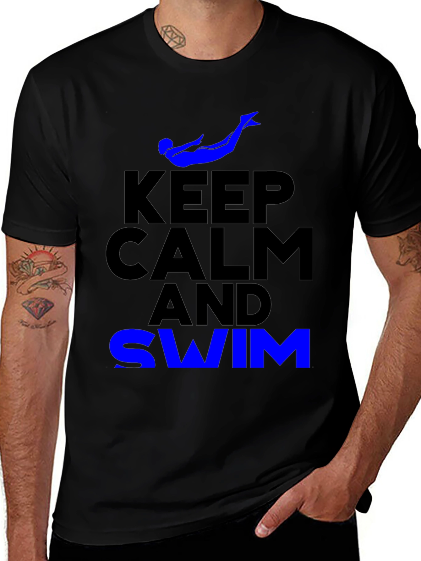 Variant 9 of Keep Calm and Swim Graphic Tee - Blue