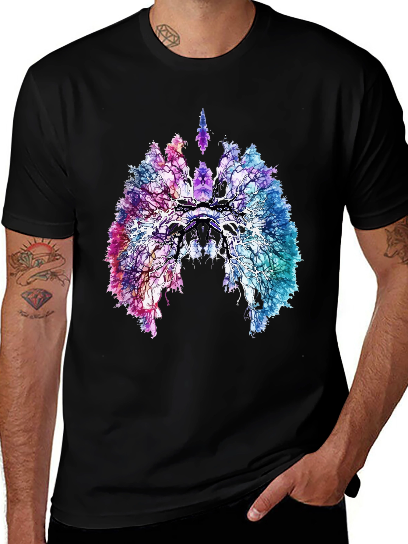 Variant 23 of Abstract Lung Anatomy Graphic Tee - Black Cotton Comfort