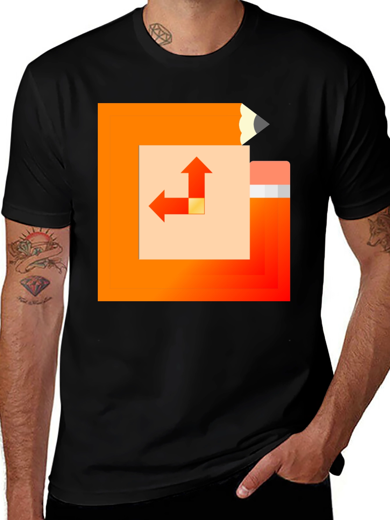 Variant 23 of Geometric Pencil Design Black T-Shirt