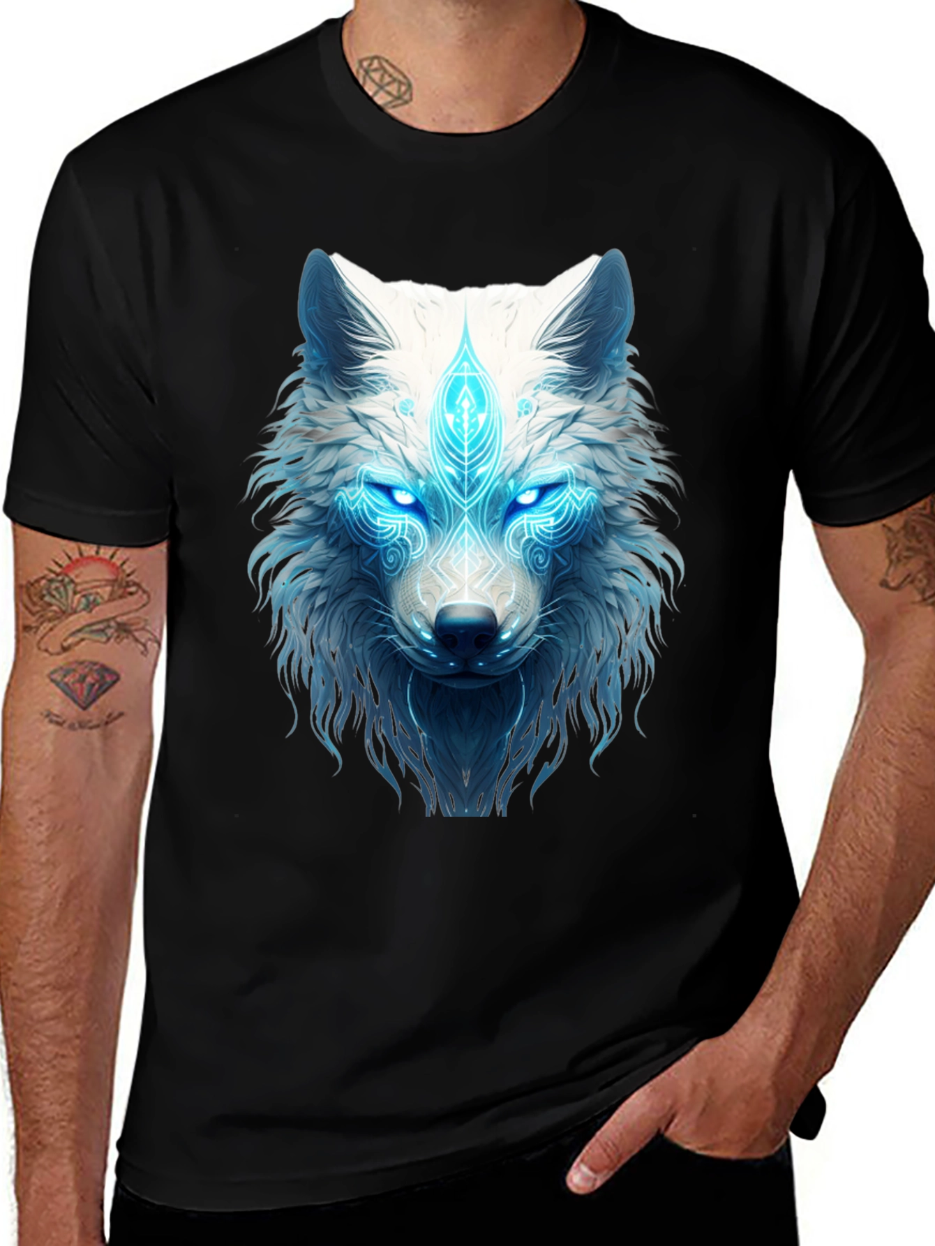 Variant 10 of Mystic Wolf Graphic Tee - Black