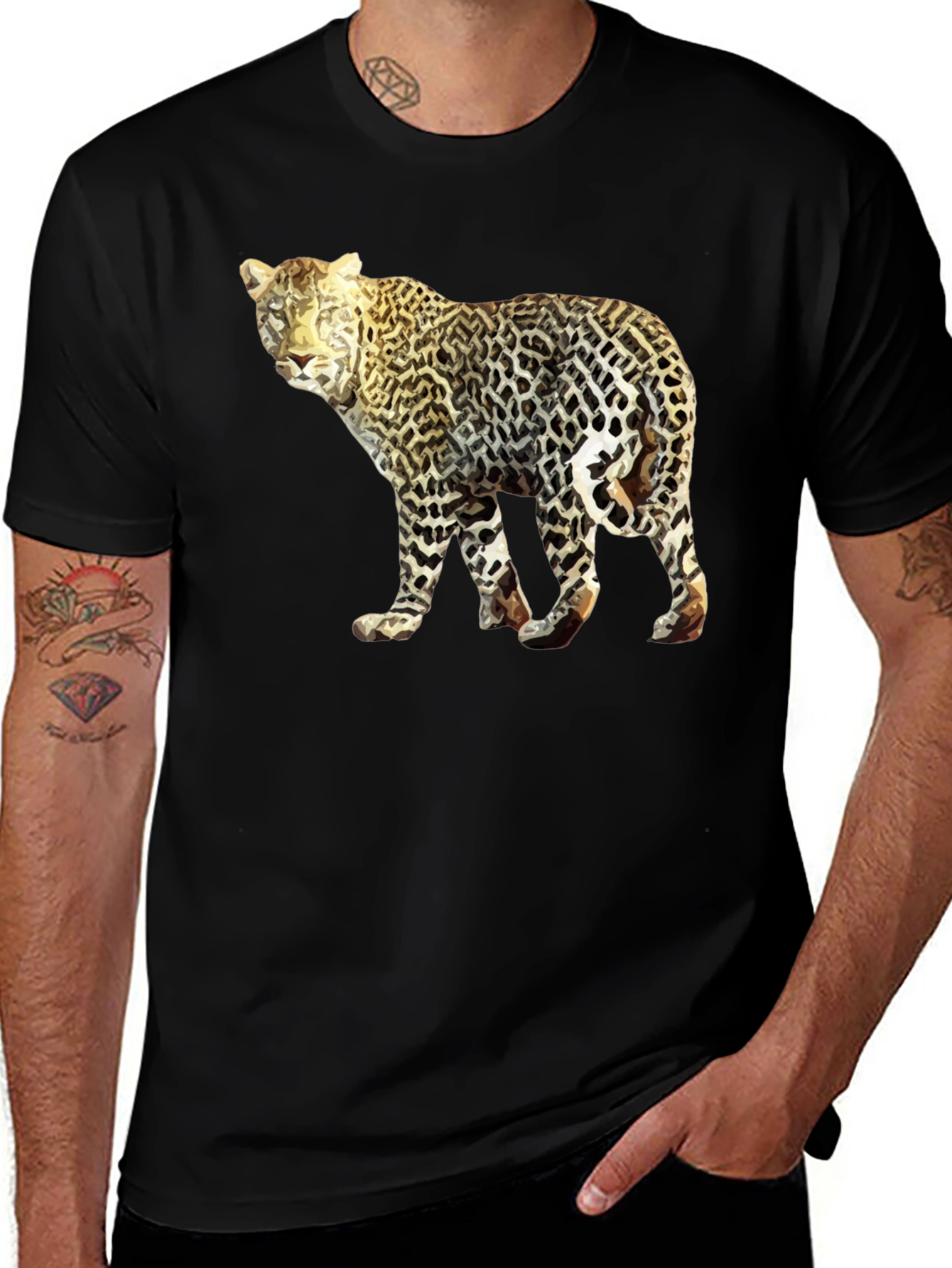 Variant 26 of Leopard Graphic Tee - Men's Black T-Shirt