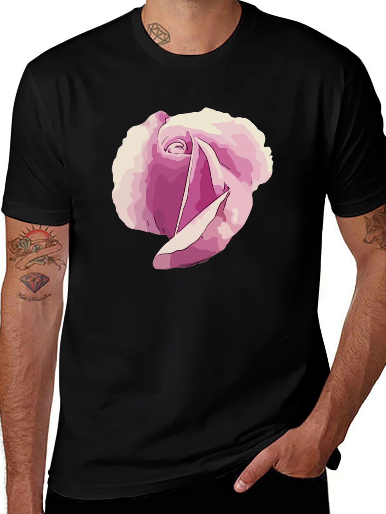 Variant 16 of Rose Graphic Tee - Stylish Men's Black T-Shirt