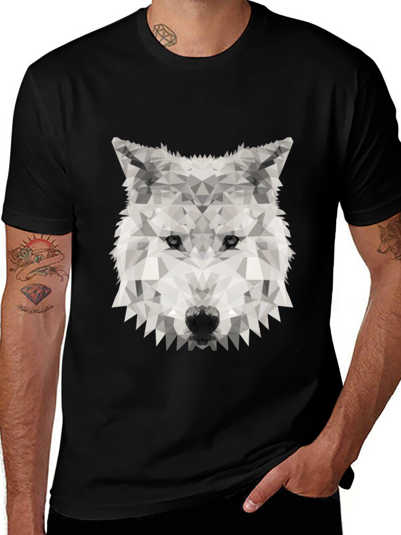 Variant 6 of Geometric Wolf Graphic Tee - Stylish Black T-Shirt