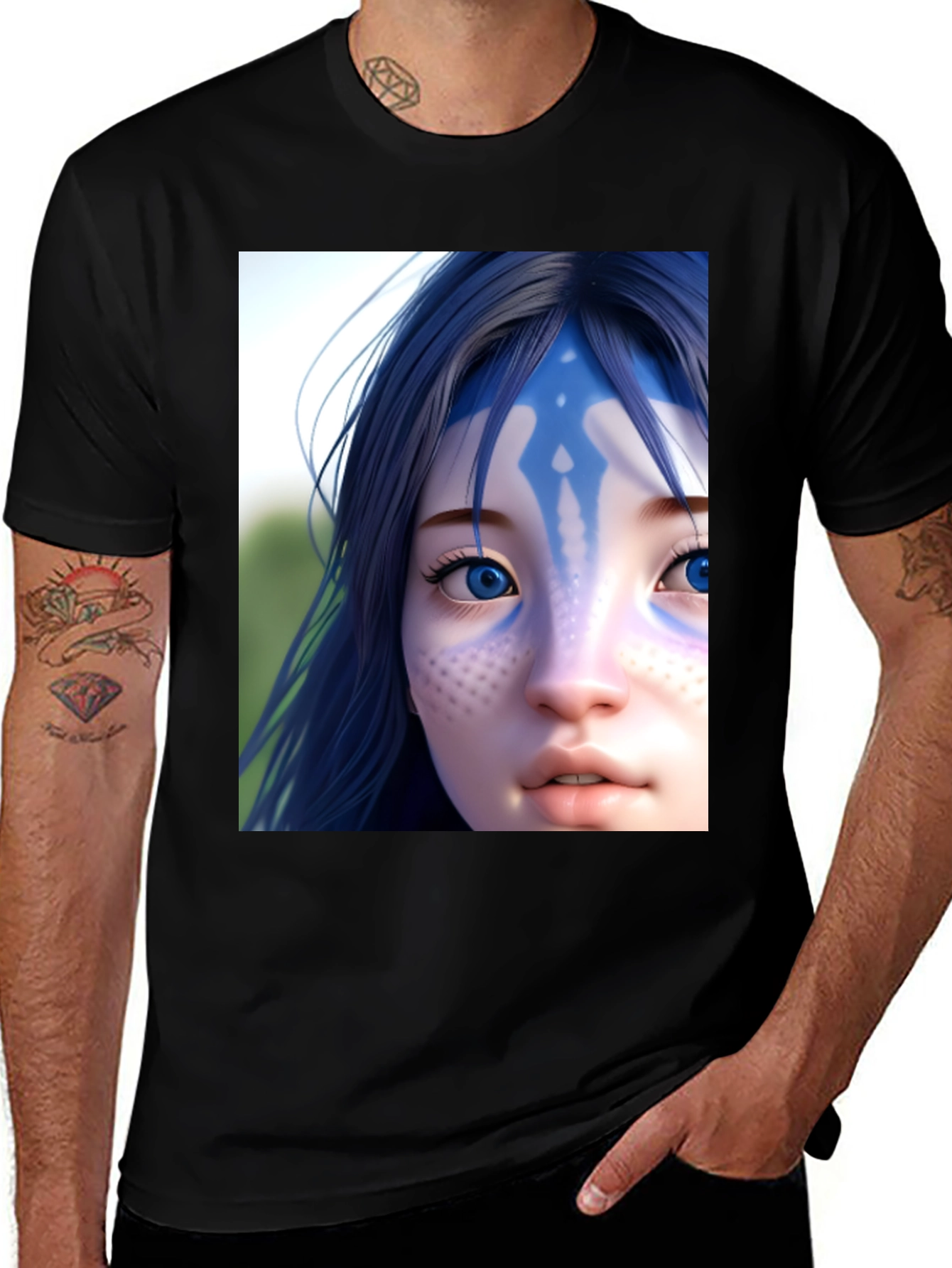 Avatar Character Graphic Tee - Black Cotton Blend Shirt
