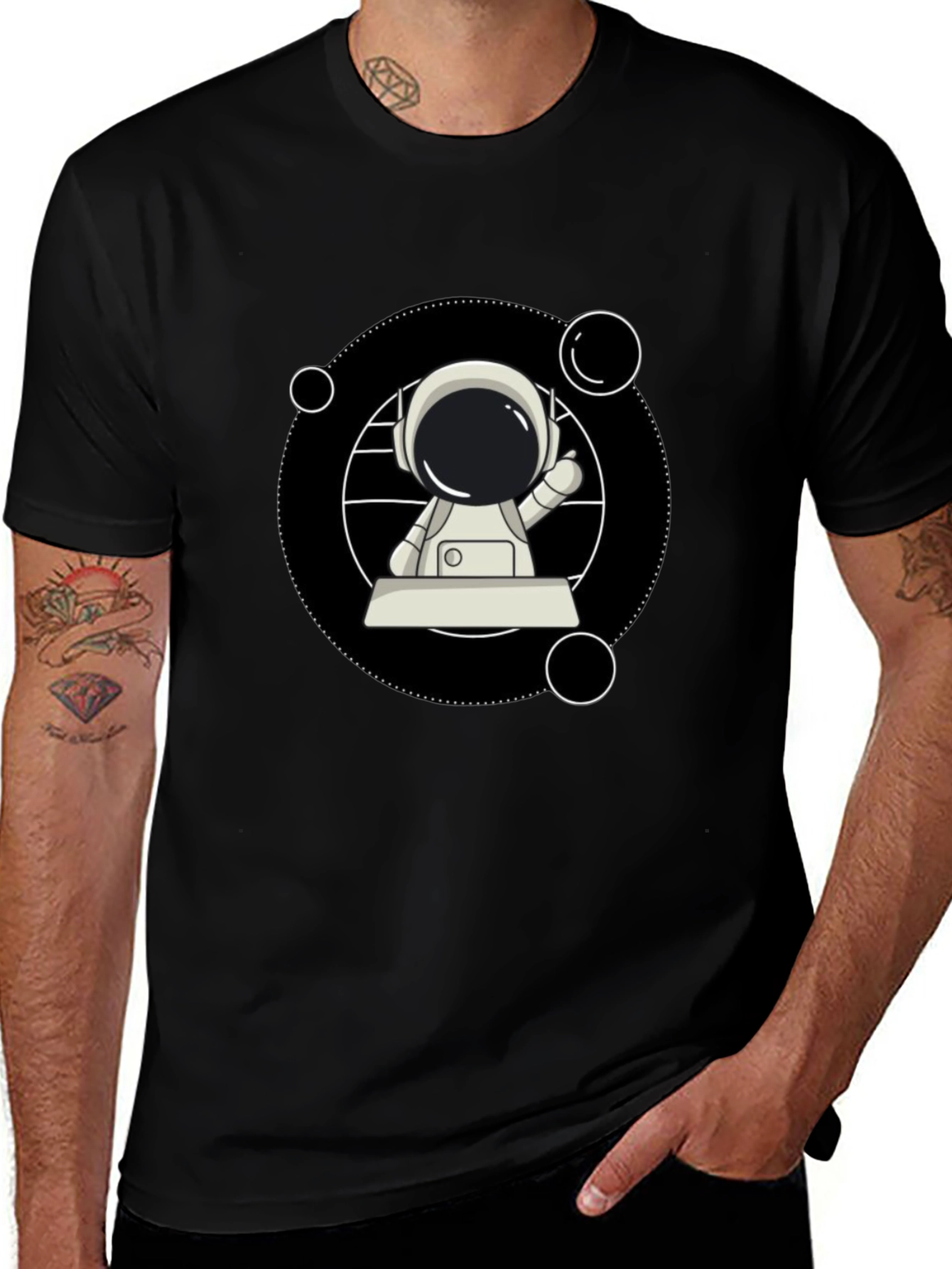 Variant 28 of Astronaut Graphic Tee - Black Cotton T-Shirt