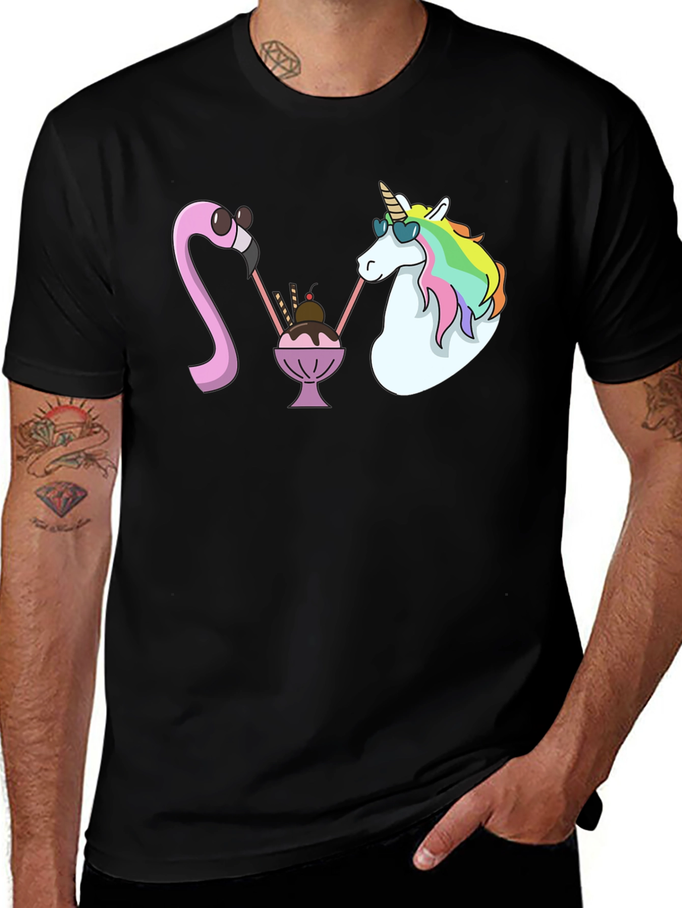 Variant 29 of Unicorn & Flamingo Ice Cream T-Shirt - Cute Graphic Tee