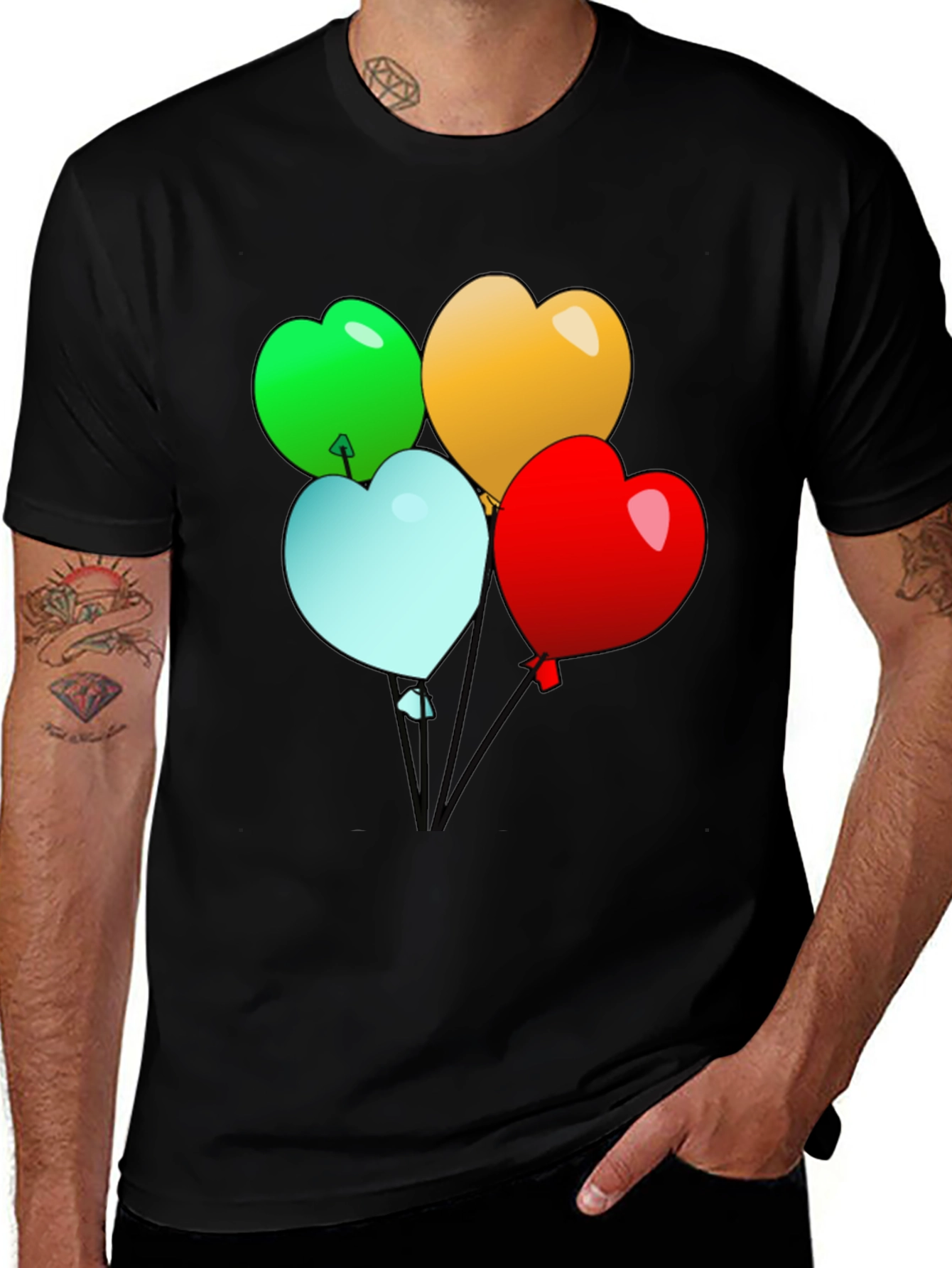 Variant 14 of Heart Balloons Graphic Black T-Shirt