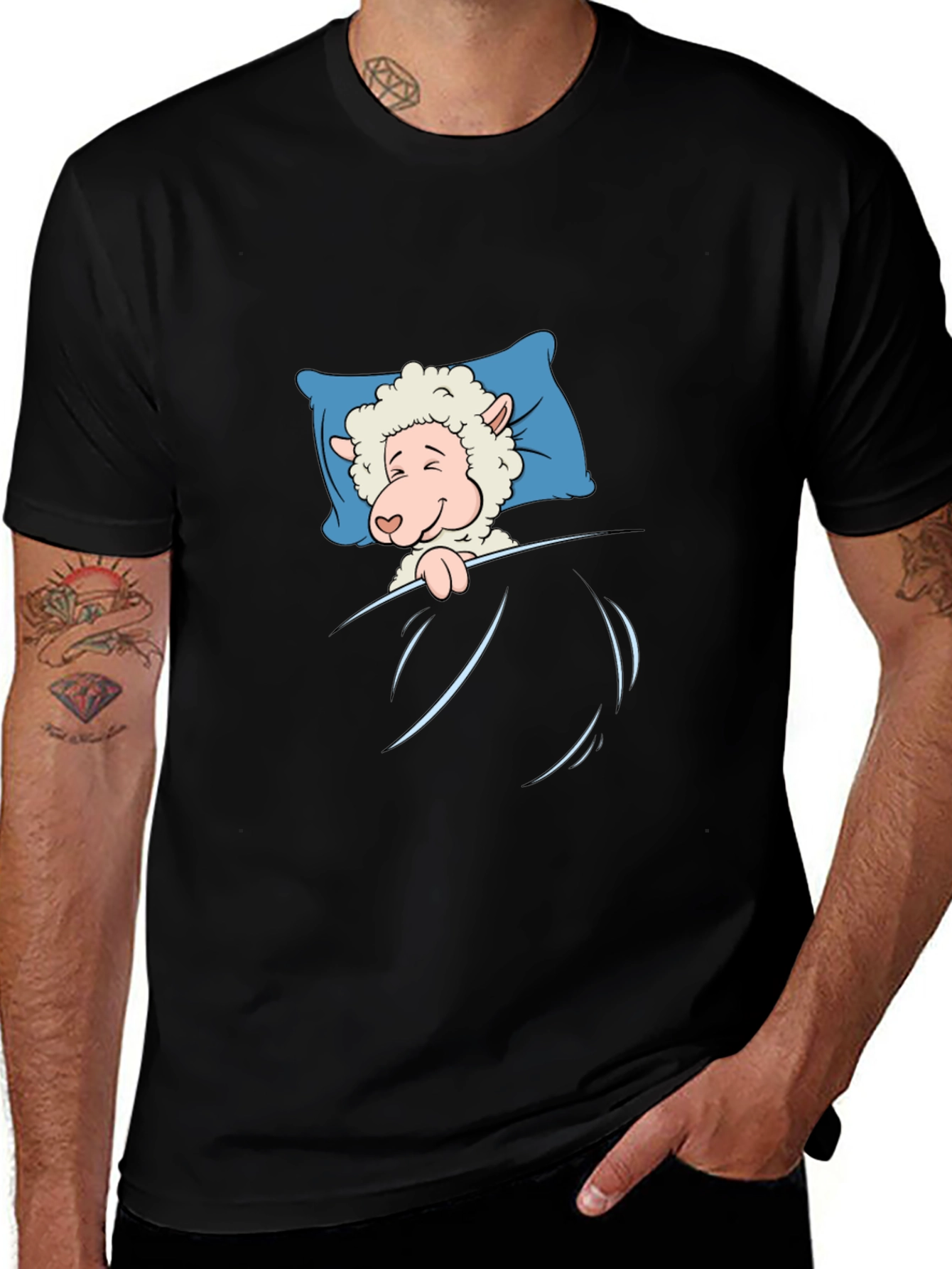 Variant 8 of Sleeping Sheep Graphic Tee - Comfortable Black T-Shirt