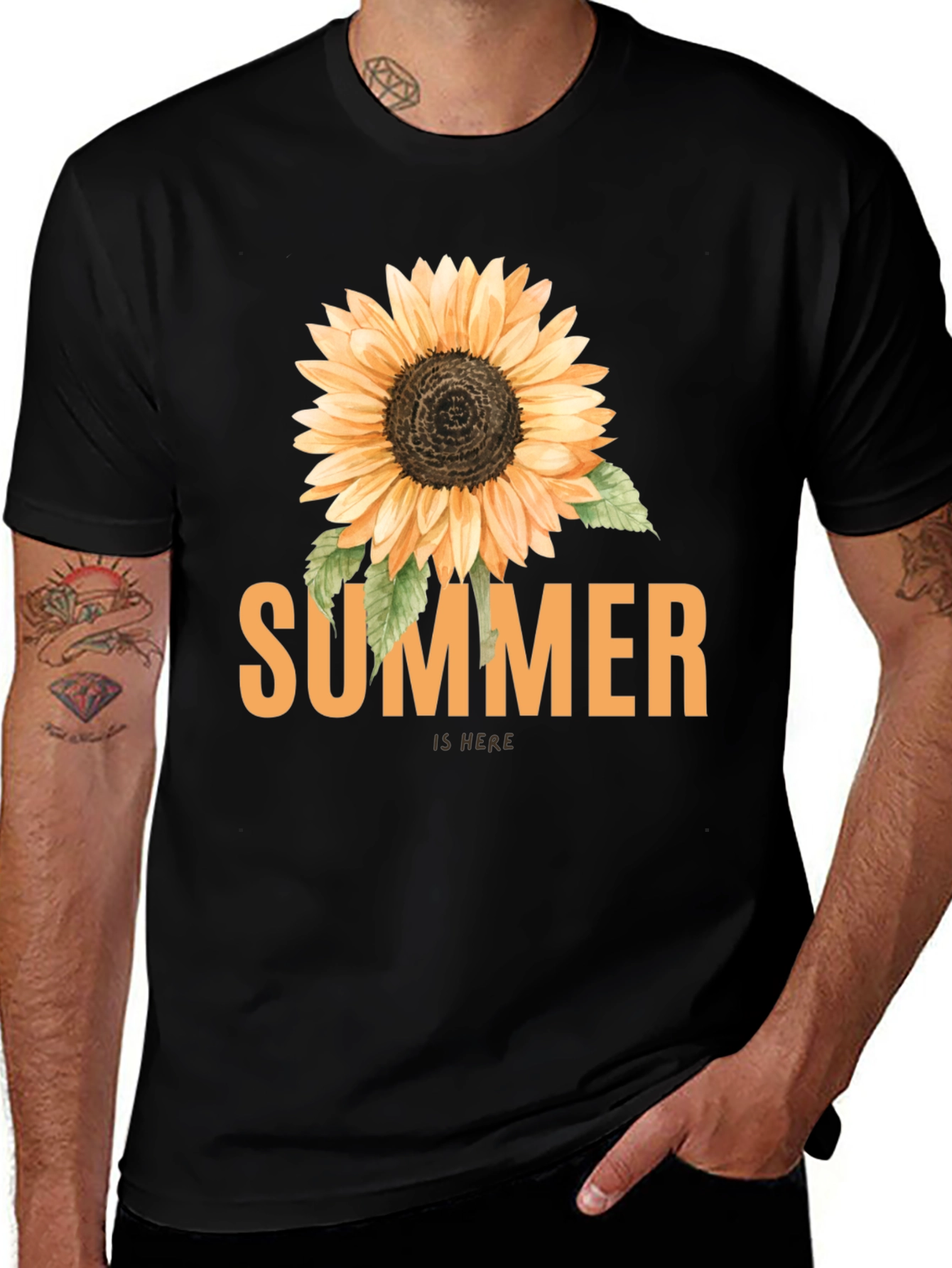 Variant 4 of Summer Sunflower Graphic Tee - Black Cotton T-Shirt