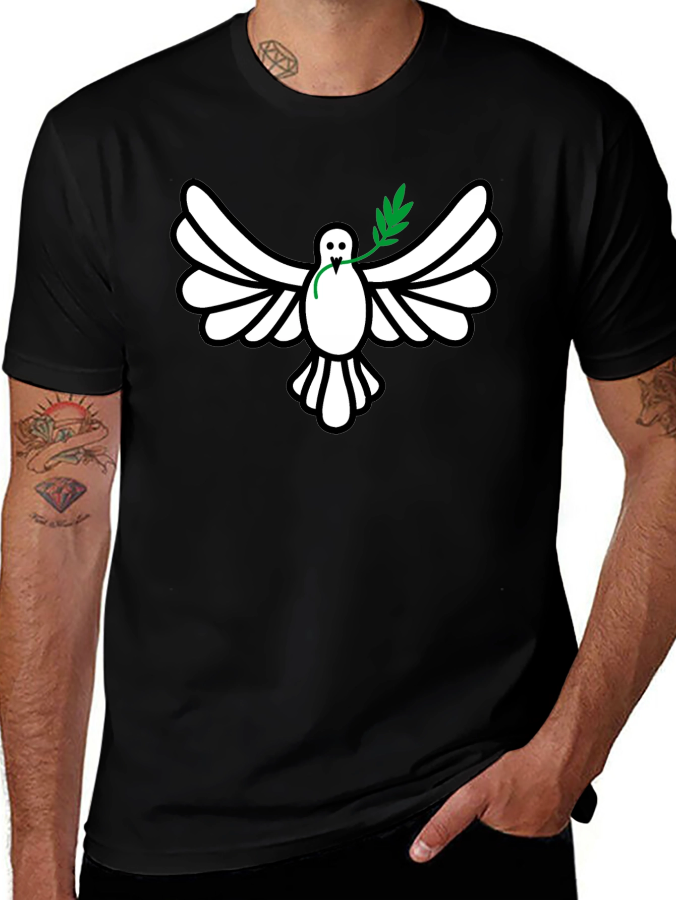 Variant 6 of Peace Dove Graphic Tee - Stylish Black Shirt