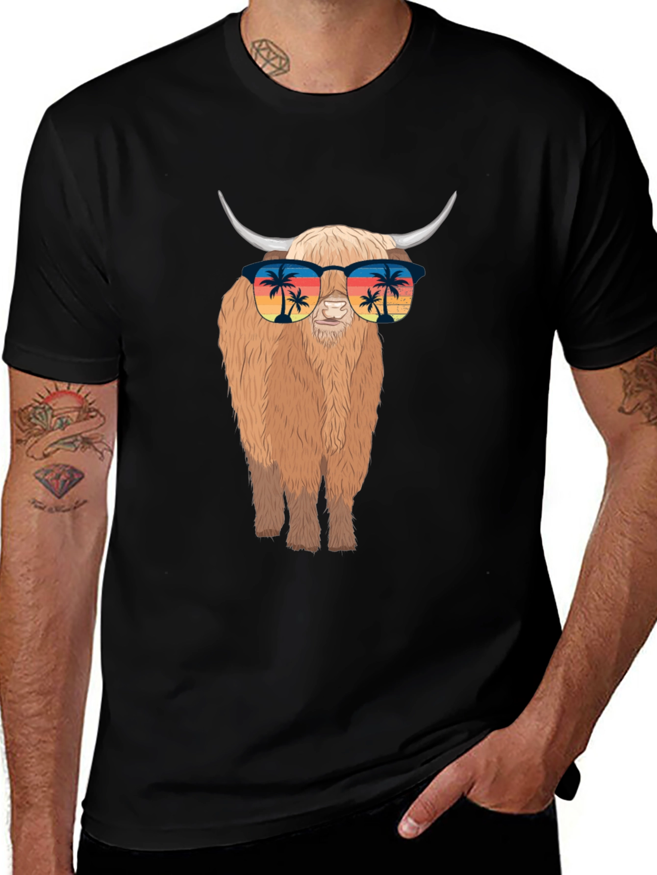 Variant 23 of Highland Cow T-Shirt with Sunglasses - Tropical Vibes