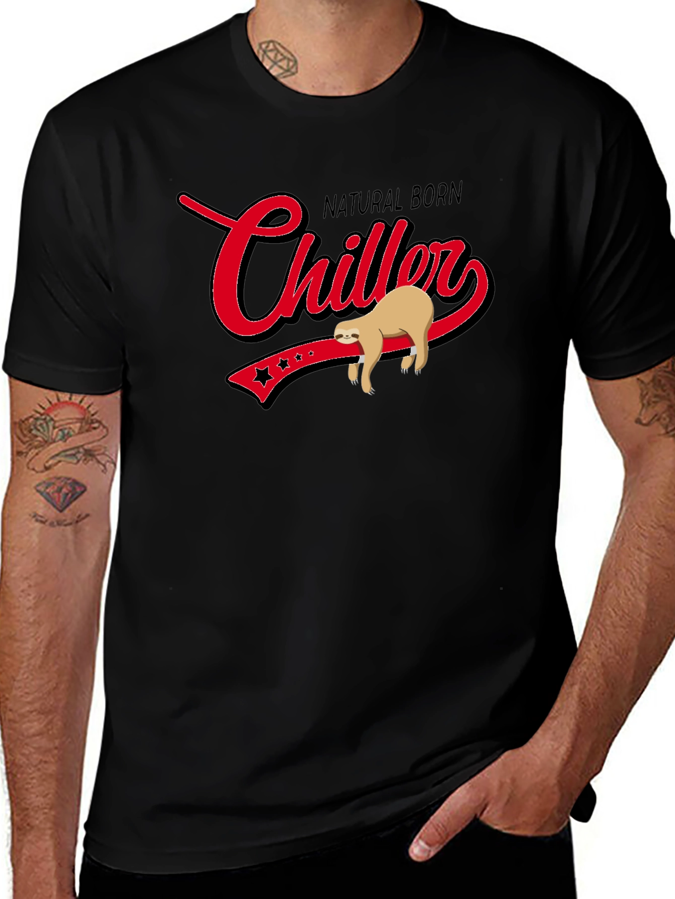 Black Natural Born Chiller Sloth Graphic T-Shirt main image