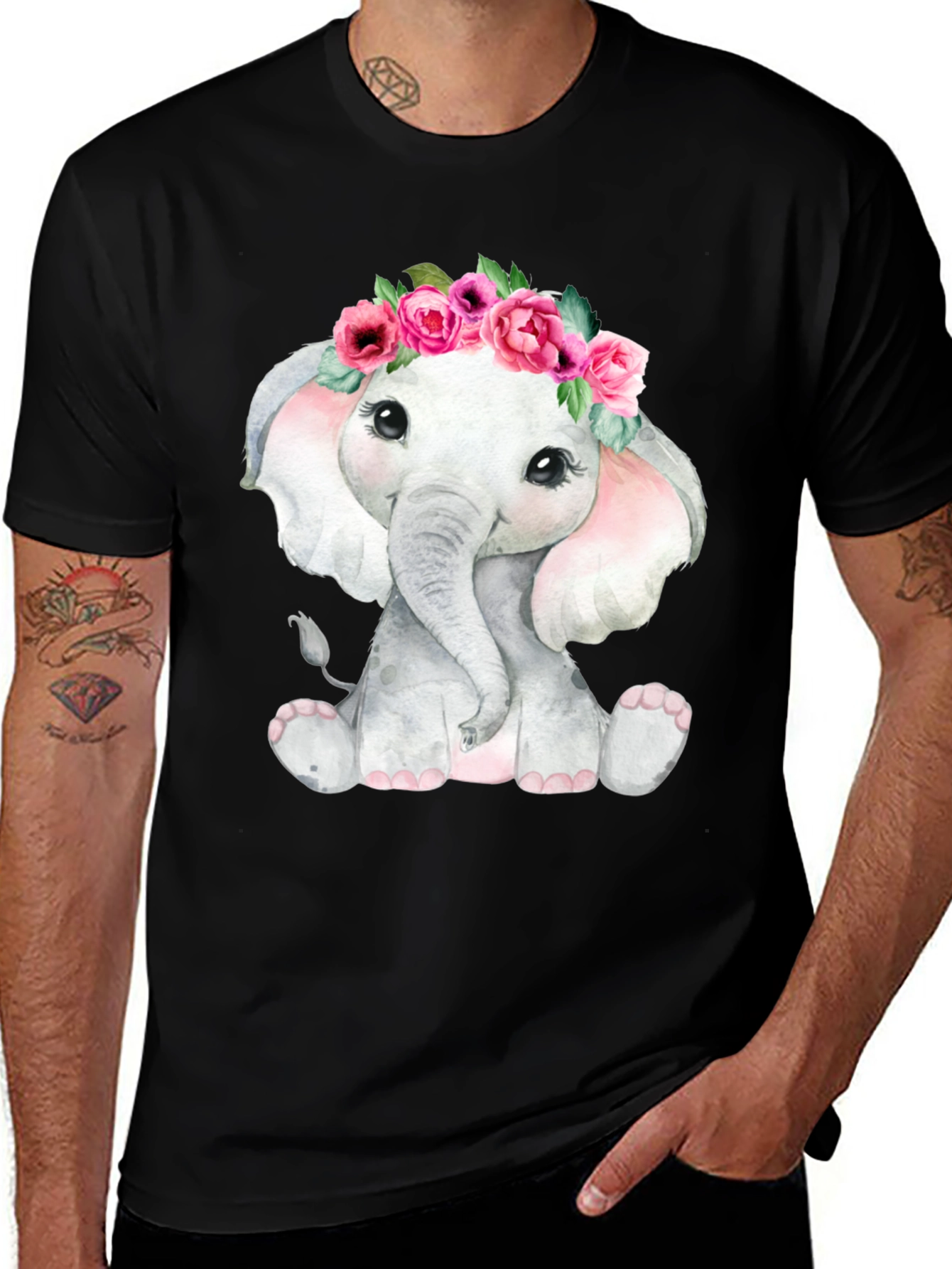 Variant 15 of Cute Elephant Floral Crown T-Shirt