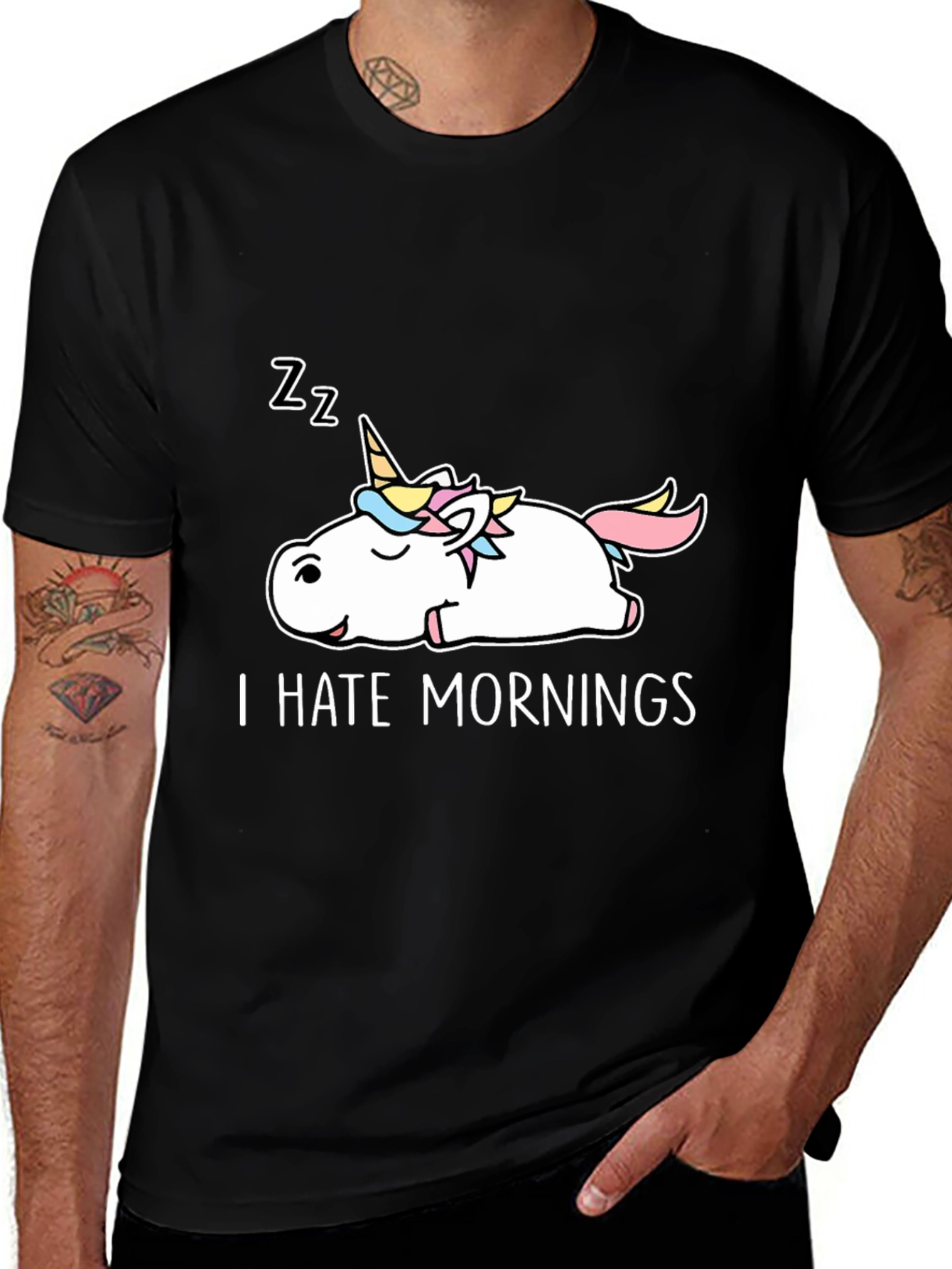 I Hate Mornings Unicorn T-Shirt - Black