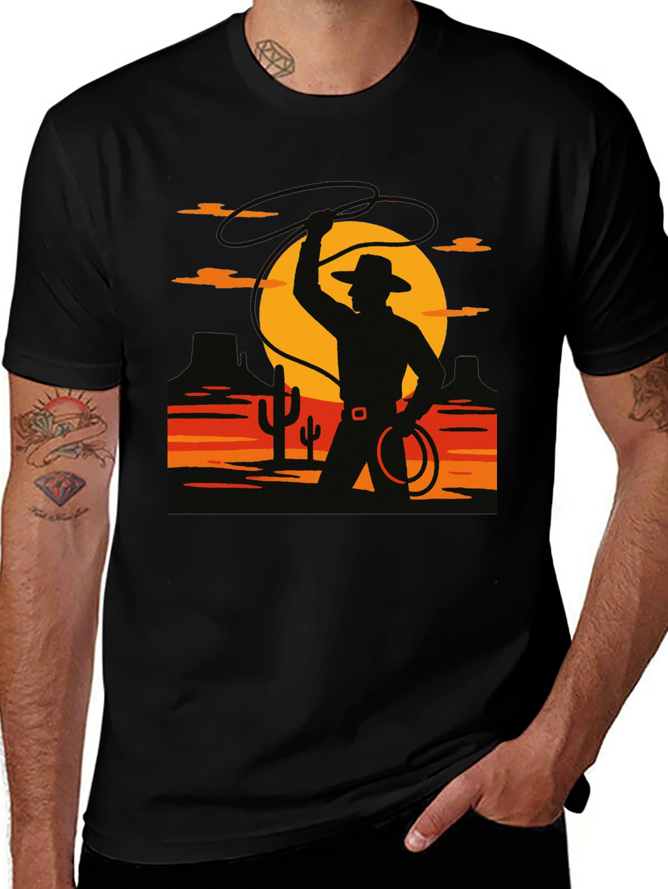 Cowboy Lasso Graphic Tee - Western Style Black T-Shirt