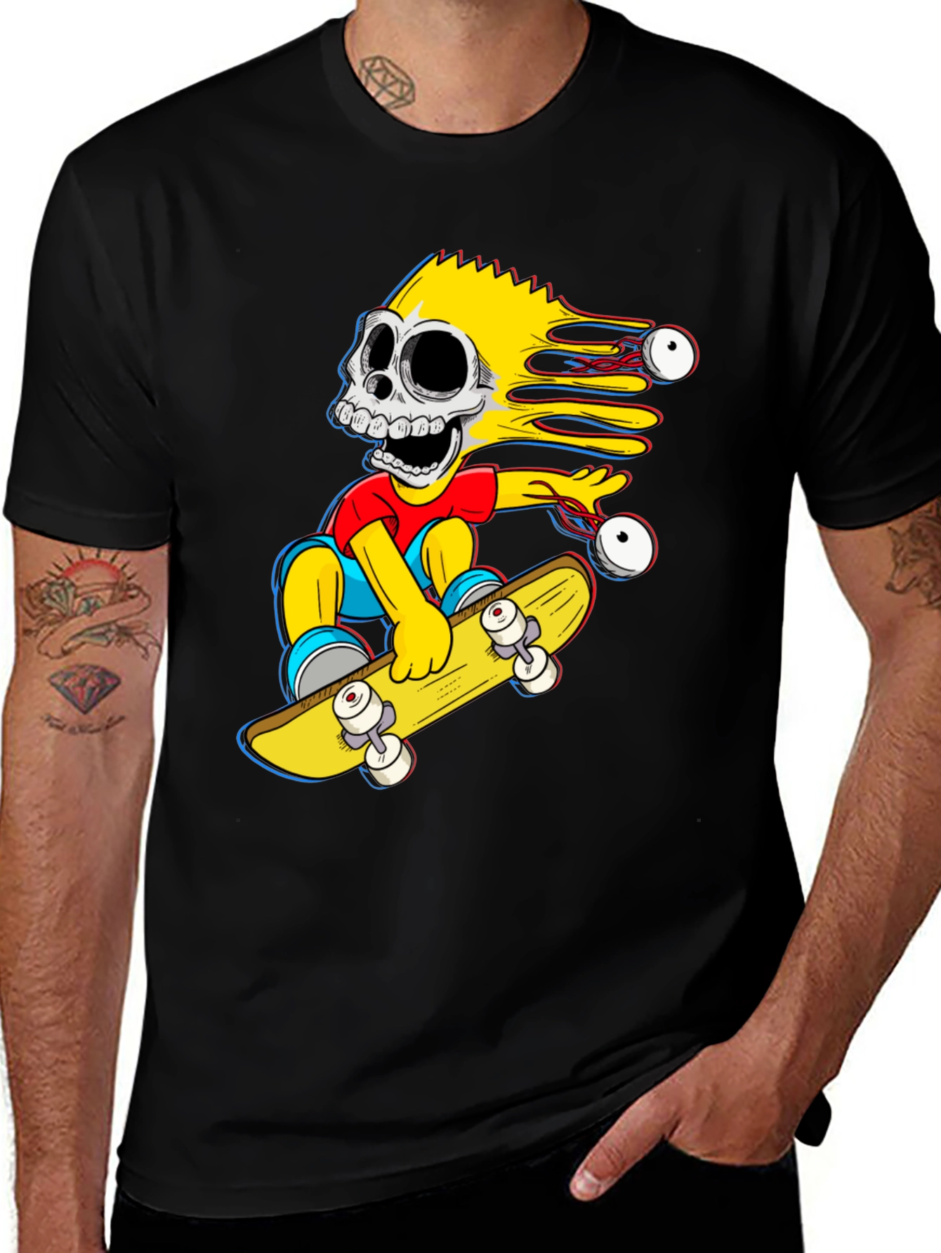 Black Skeleton Bart Simpson Skateboard Graphic Tee main image