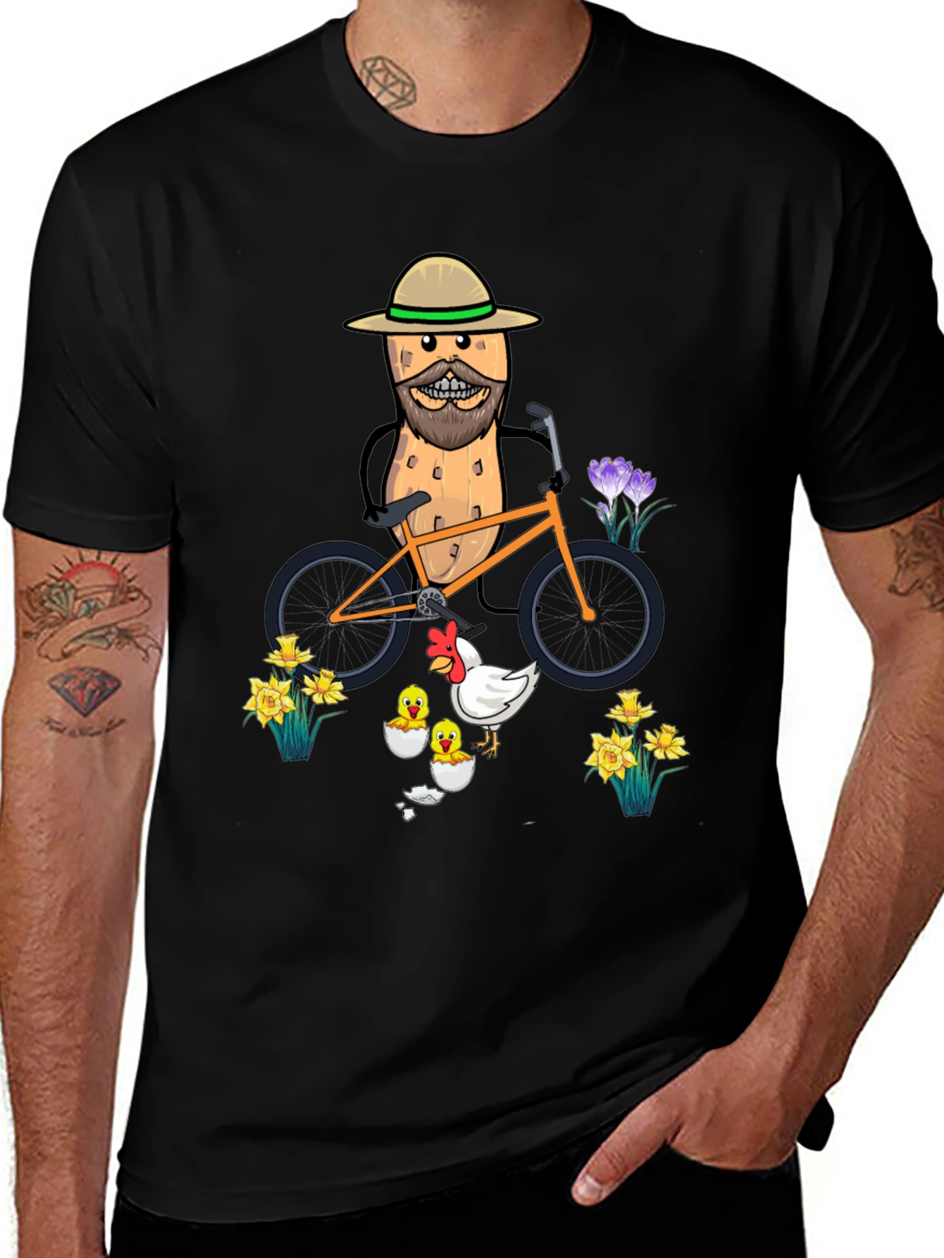 Humorous Peanut Biker T-Shirt - Quirky Graphic Tee