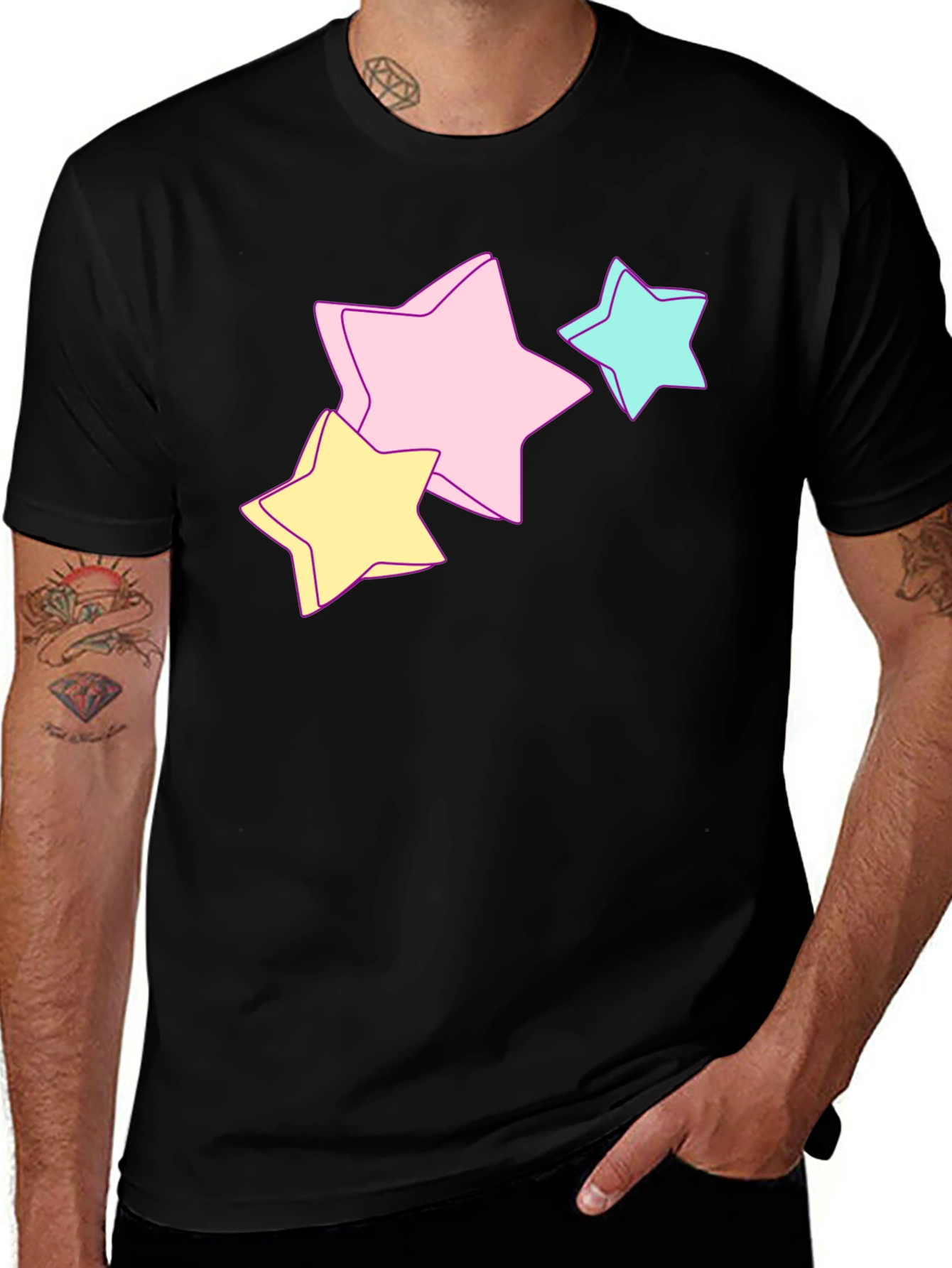 Variant 7 of Pastel Star Graphic Black T-Shirt