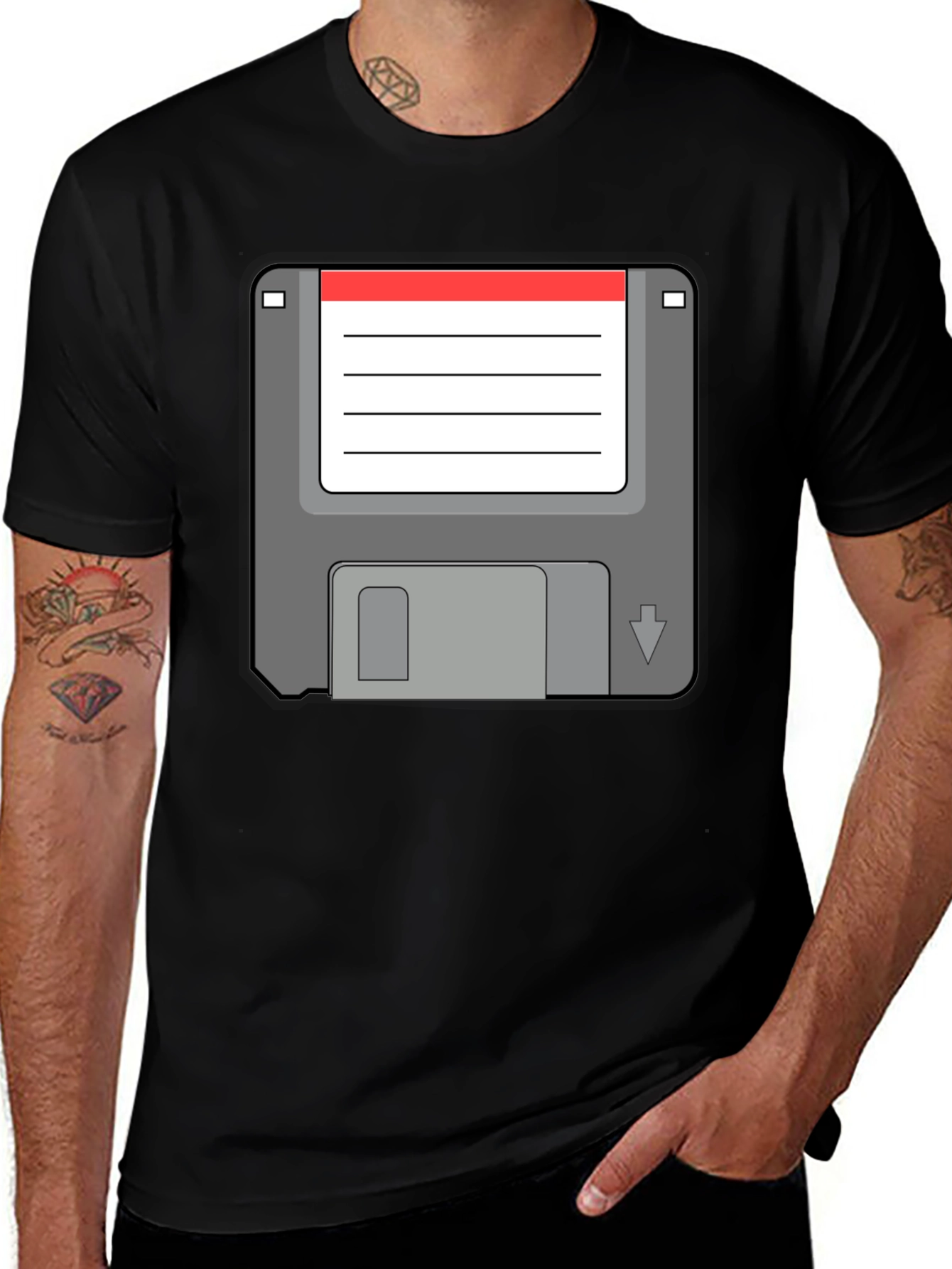 Variant 7 of Retro Floppy Disk Graphic Tee - Black