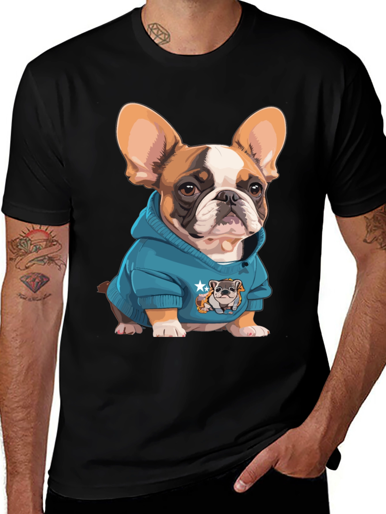 Variant 8 of Bulldog in Hoodie Graphic Tee - Cute Dog Lover Shirt