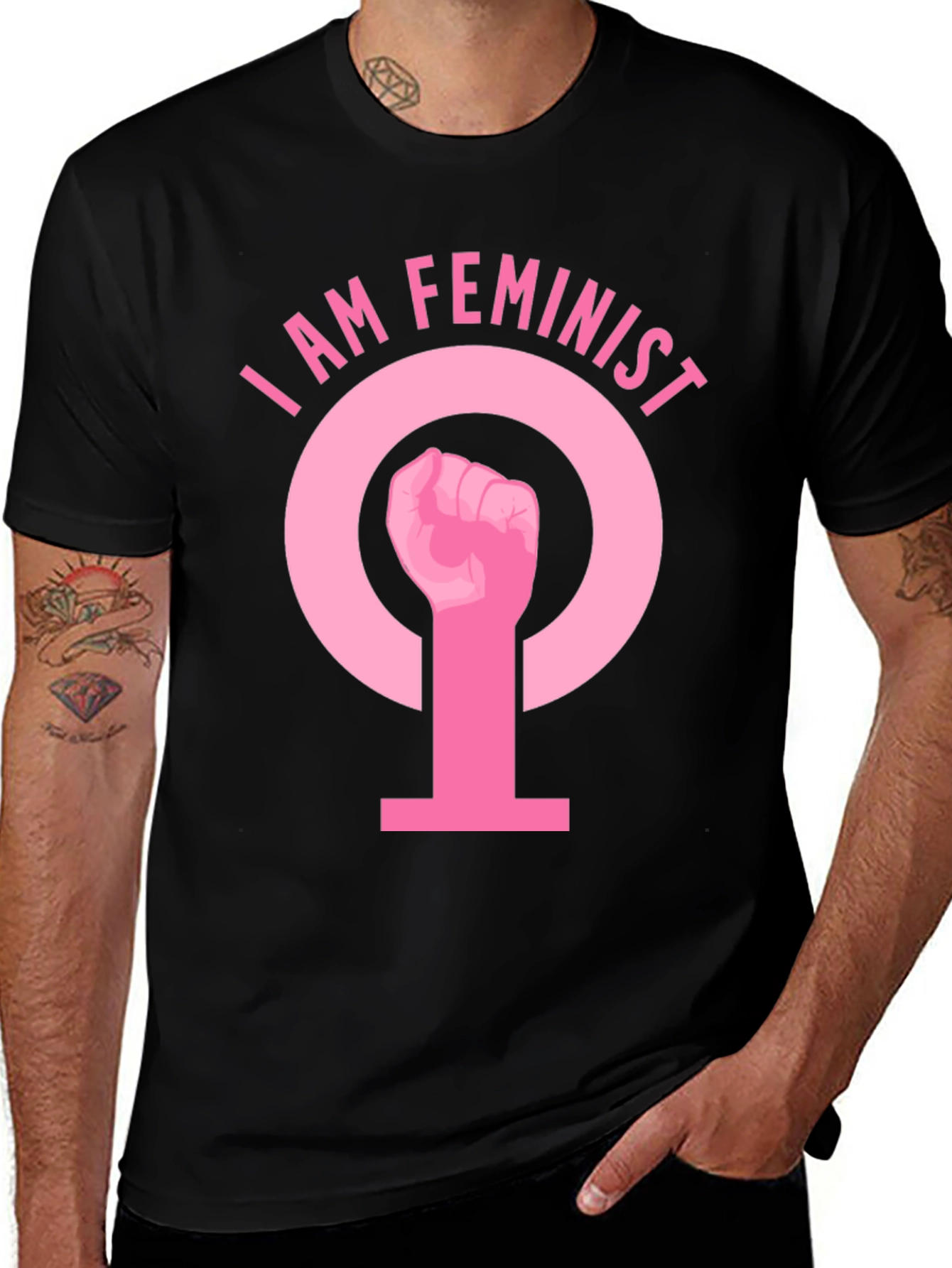 Variant 27 of I Am Feminist T-Shirt - Pink Graphic Tee